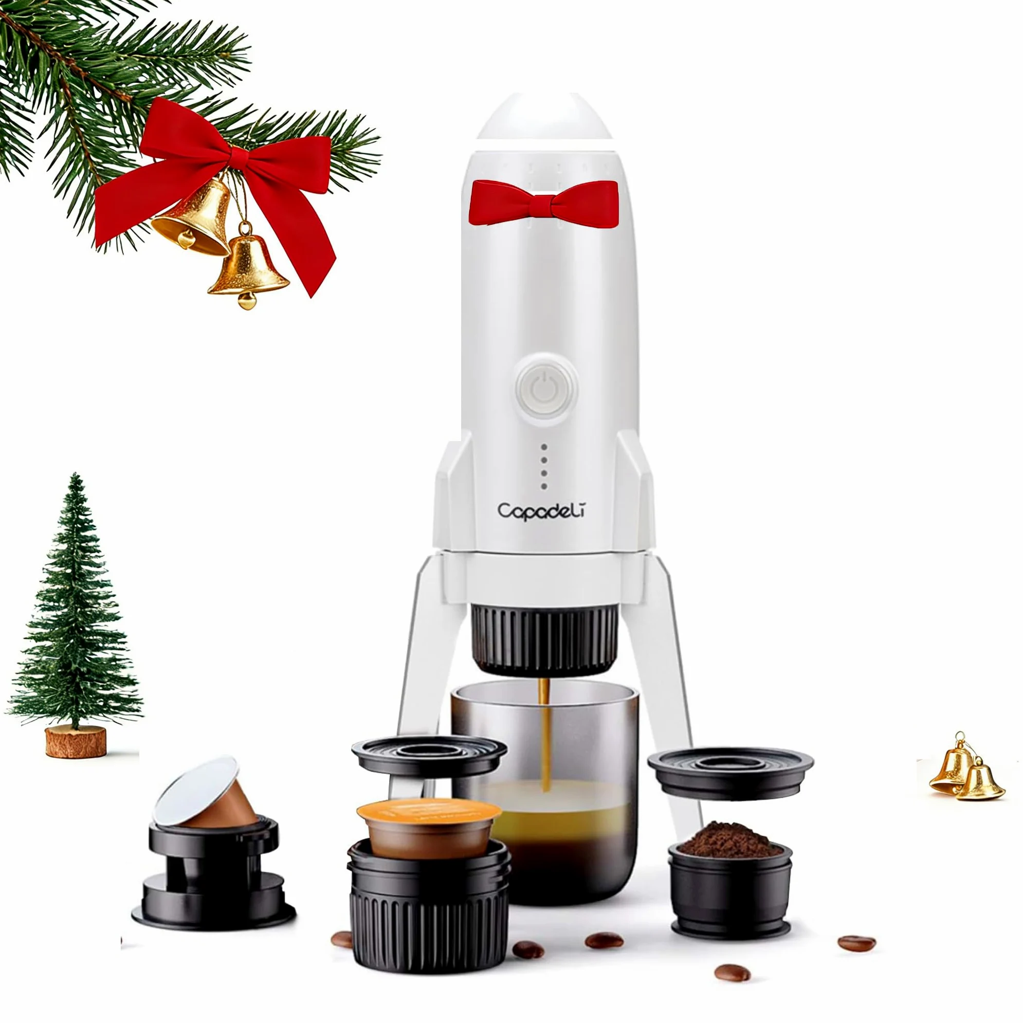 3 en 1 cafetera portátil eléctrica de viaje para cápsulas NS y café molido y Pod DG, cargador USB tipo C y coche, cafetera de 19 bares con calefacción automática (blanco