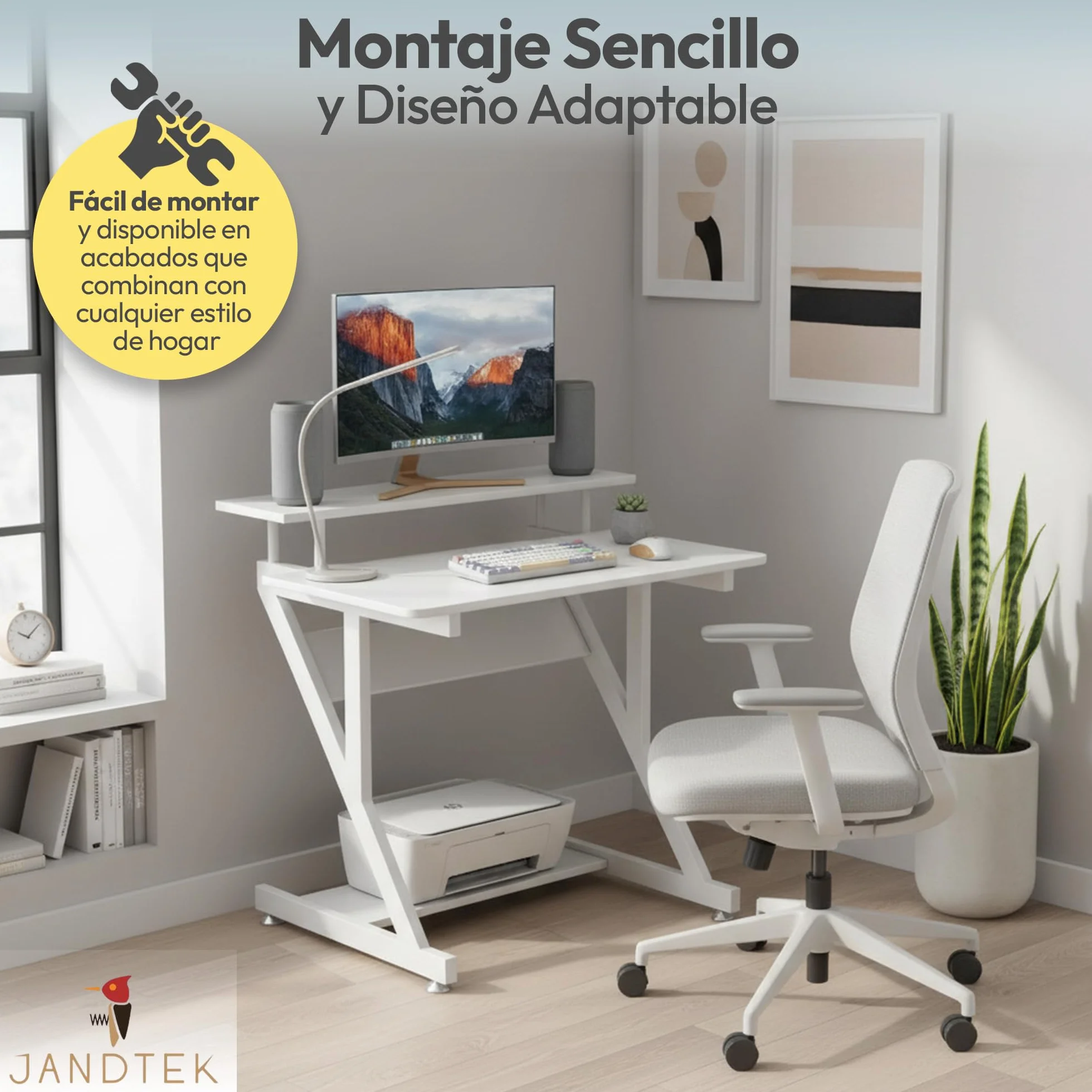 Escritorio Pequeño con Estante Superior 70 x 40 cm, Mesa Escritorio Blanca o Roble para Ordenador, Mesa de Trabajo Compacta para Estudio, Oficina y Habitación (Blanco)