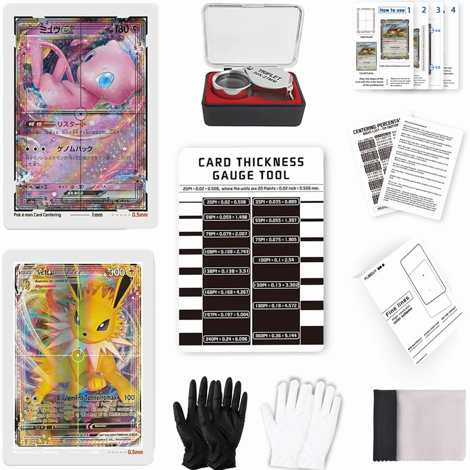 Kit de herramientas de clasificación de centrado de tarjetas compatible con Pokémon TCG, juego de clasificación de tarjetas coleccionables con tarjeta de medición de grosor, accesorios de