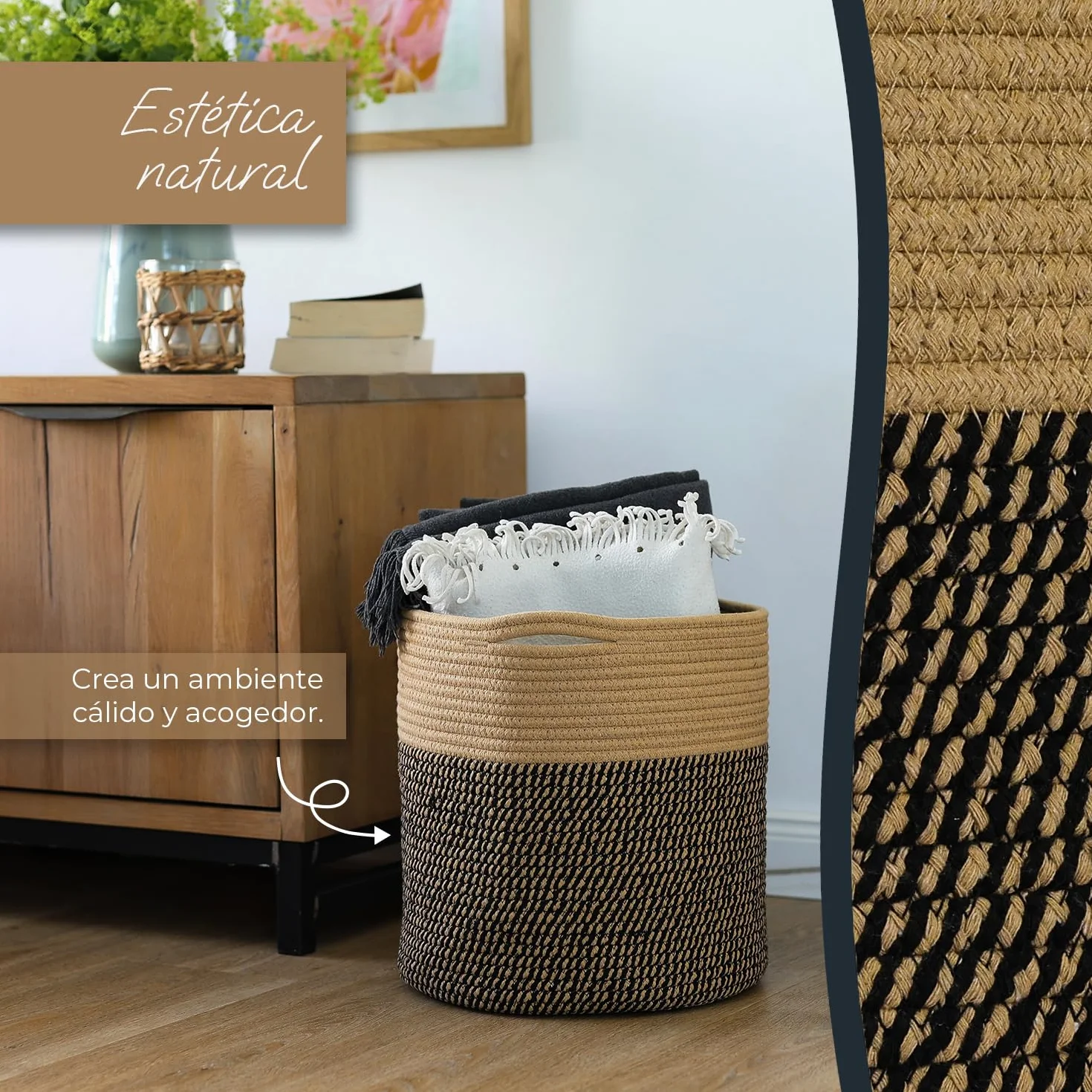 HMF Cesta de almacenamiento redonda para Kallax 31 x 31 cm negro miel