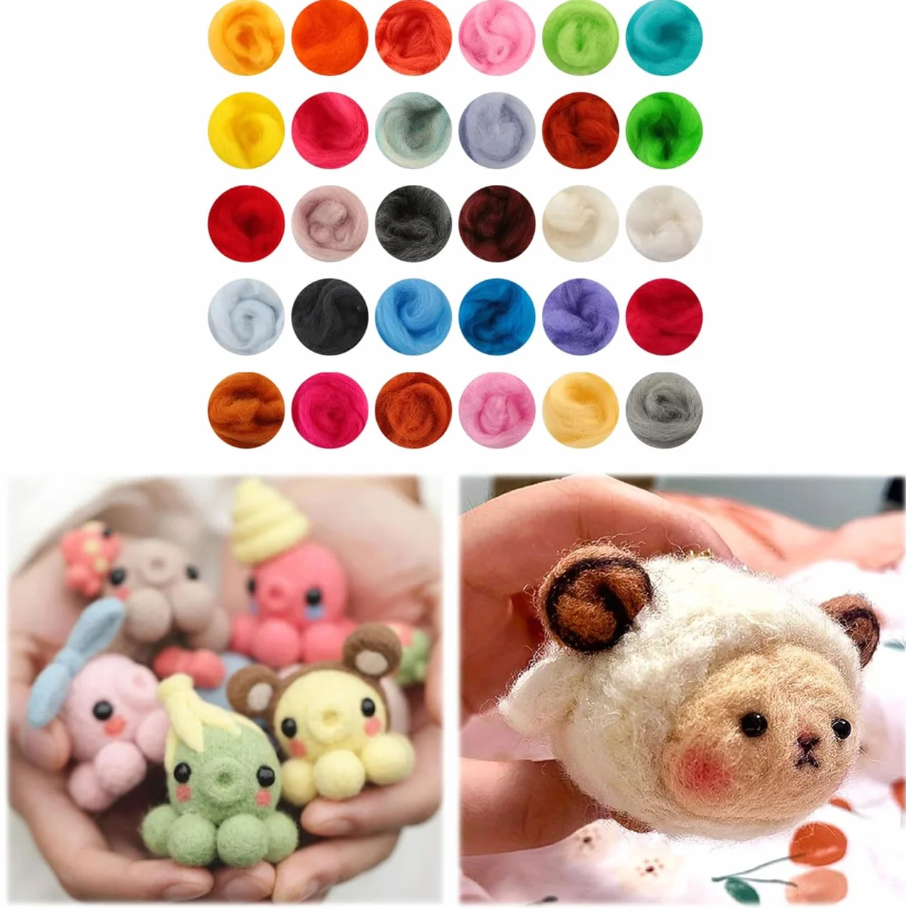 HJYDGJ Juego de 30 lana de oveja natural para principiantes, 30 colores cada uno de 10 gramos de lana de oveja, juego de fieltro, juego de iniciación para principiantes, proyectos de manualidades con