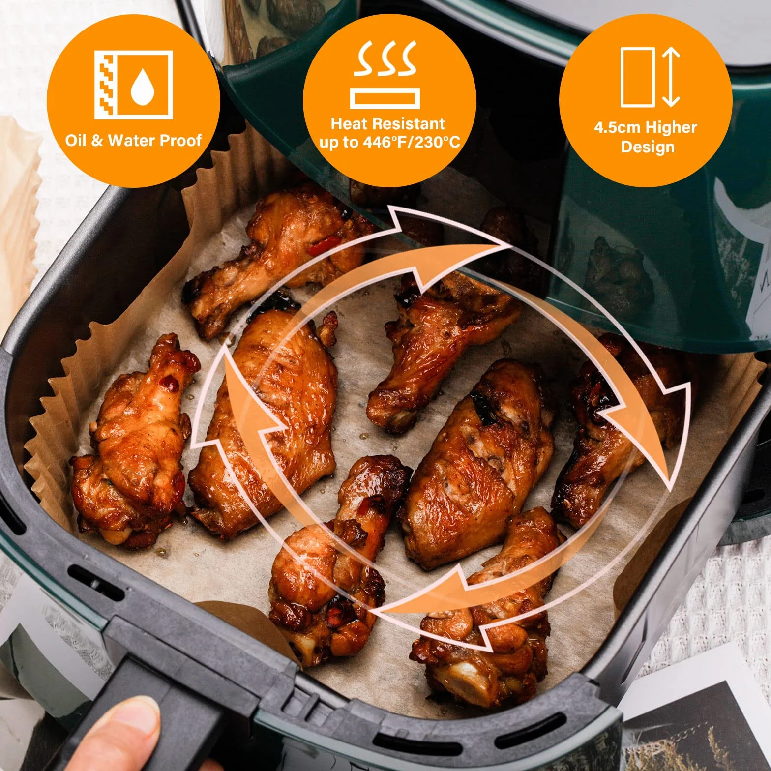 20-24cm Papel Freidora Aire, 200 Piezas Papel Air Fryer Cuadrado, Antiadherente Desechable Papel Horno Freidora Aire, Forro Papel Pergamino para Freidora Aire Cosori Cecotec 5.5L 6L