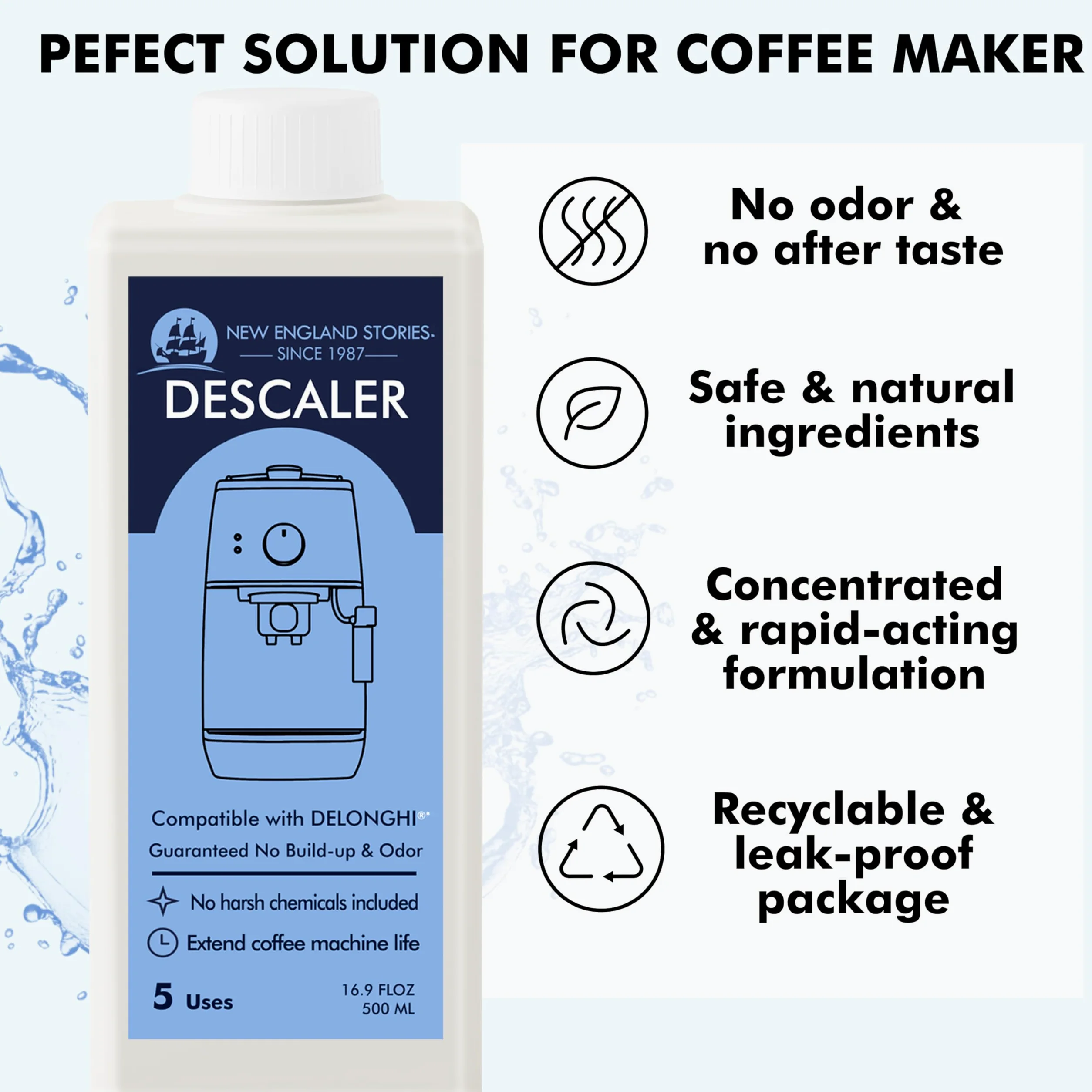 Solución de descalcificación compatible con DeLonghi, especialmente diseñada para limpiar máquinas de café Delonghi y máquinas de café Delonghi – Limpiador de cafetera espresso de 958,2 g
