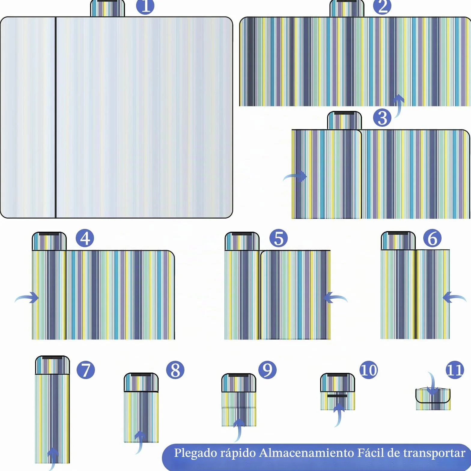 Manta para picnic impermeable 200x200 cm a rayas azules verticales con asa