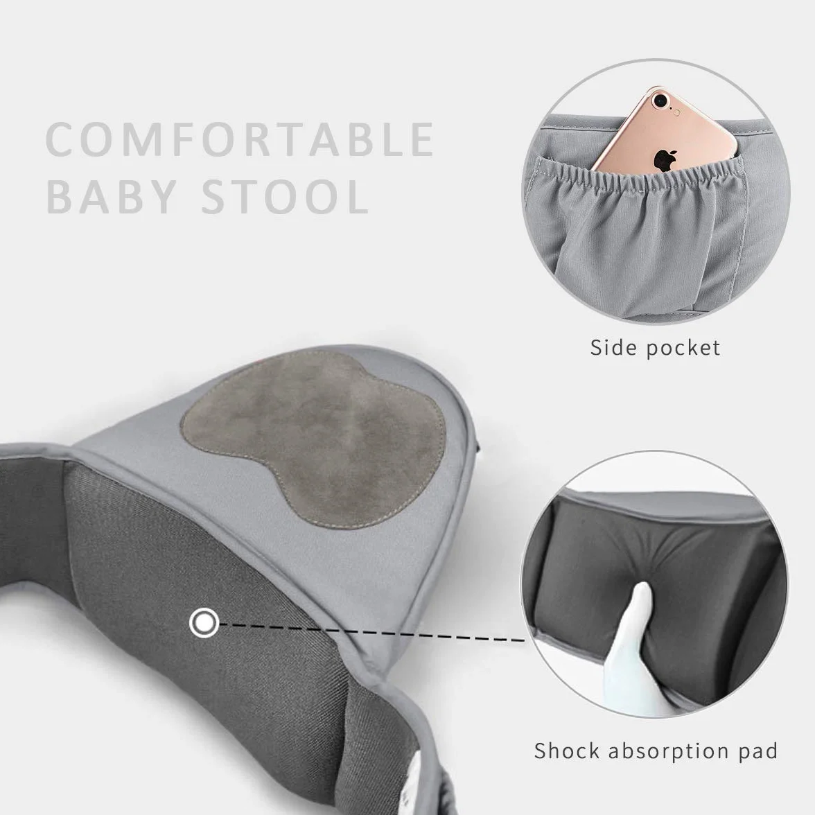 SONARIN Front Premium Hipseat Baby Carrier, Multifuncional, Ergonómico, Algodón, Gris