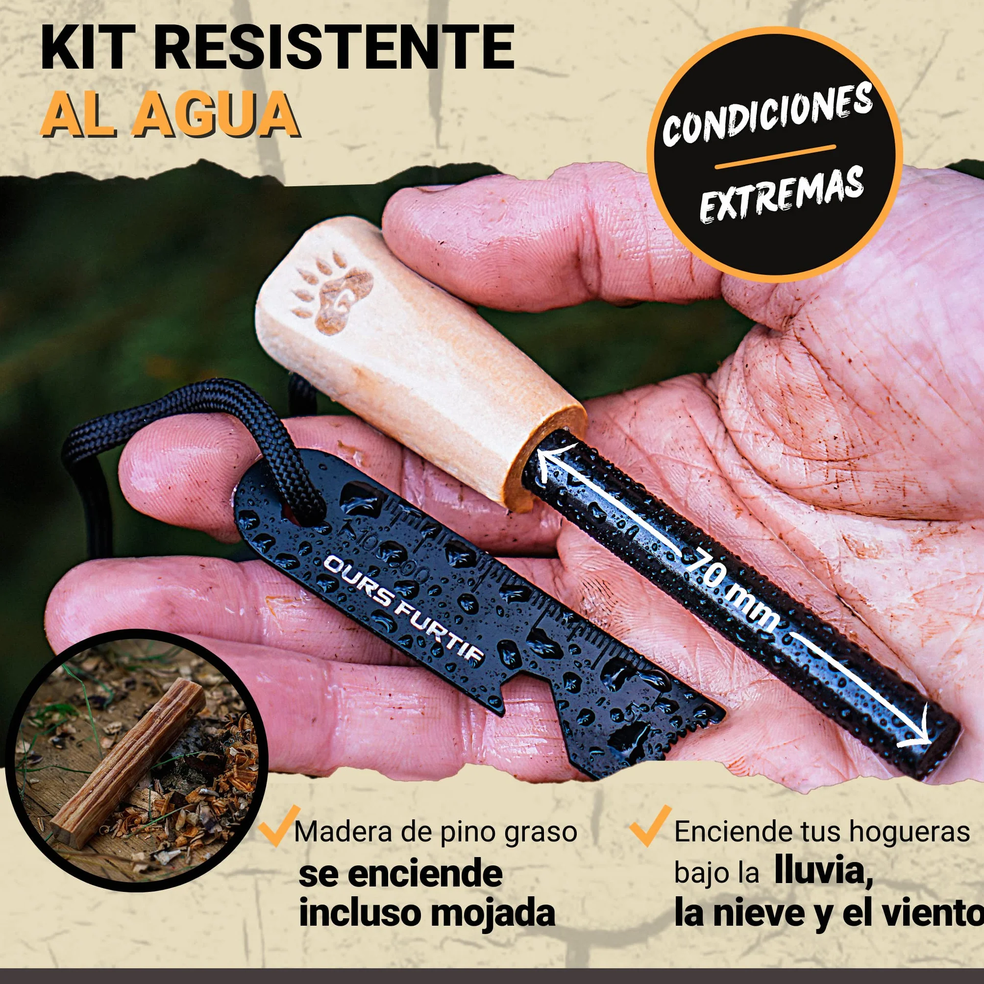 Encendedor de Ferrocerio Profesional 10mm 15.000 Usos - Pedernal Supervivencia con Rascador Multiusos para Camping