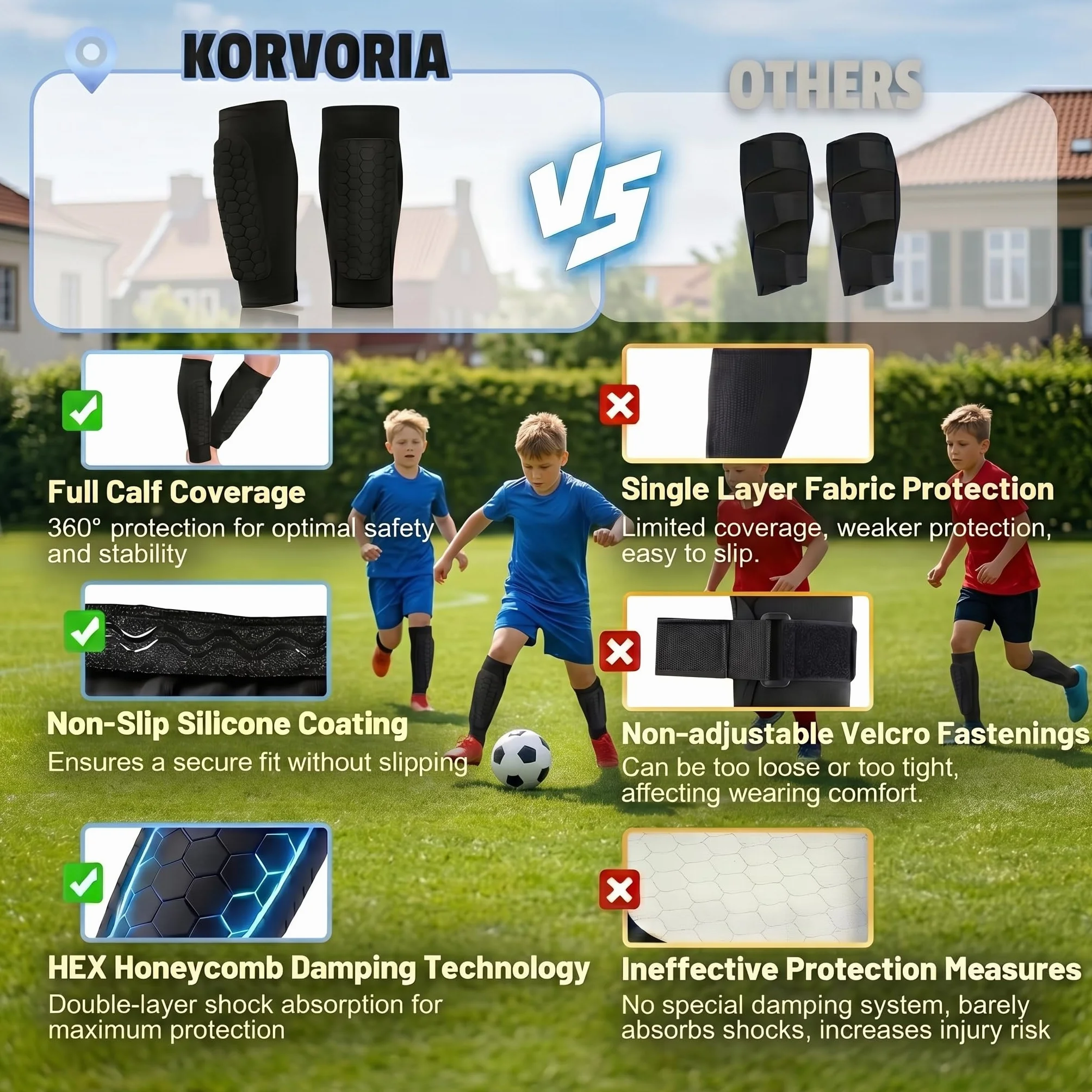 Espinilleras Fútbol para Niños con Calcetines de Sujeción, Protección Tibia Acolchado EVA, Transpirables Antideslizantes (Talla MS, 1 Par)