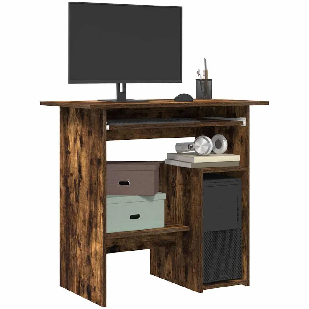 vidaXL Escritorio Mesa Ordenador Estudio Oficina Muebles Despacho Sala Almacenamiento Estantería Madera Contrachapada Roble Ahumado