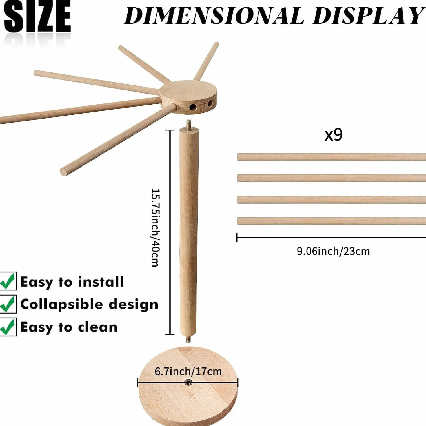 Secador de Pasta, Secador de Pasta Plegable, secador de Pasta Grande de Madera con 9 Brazos extraíbles, Reutilizable para hasta, Altura 45 cm