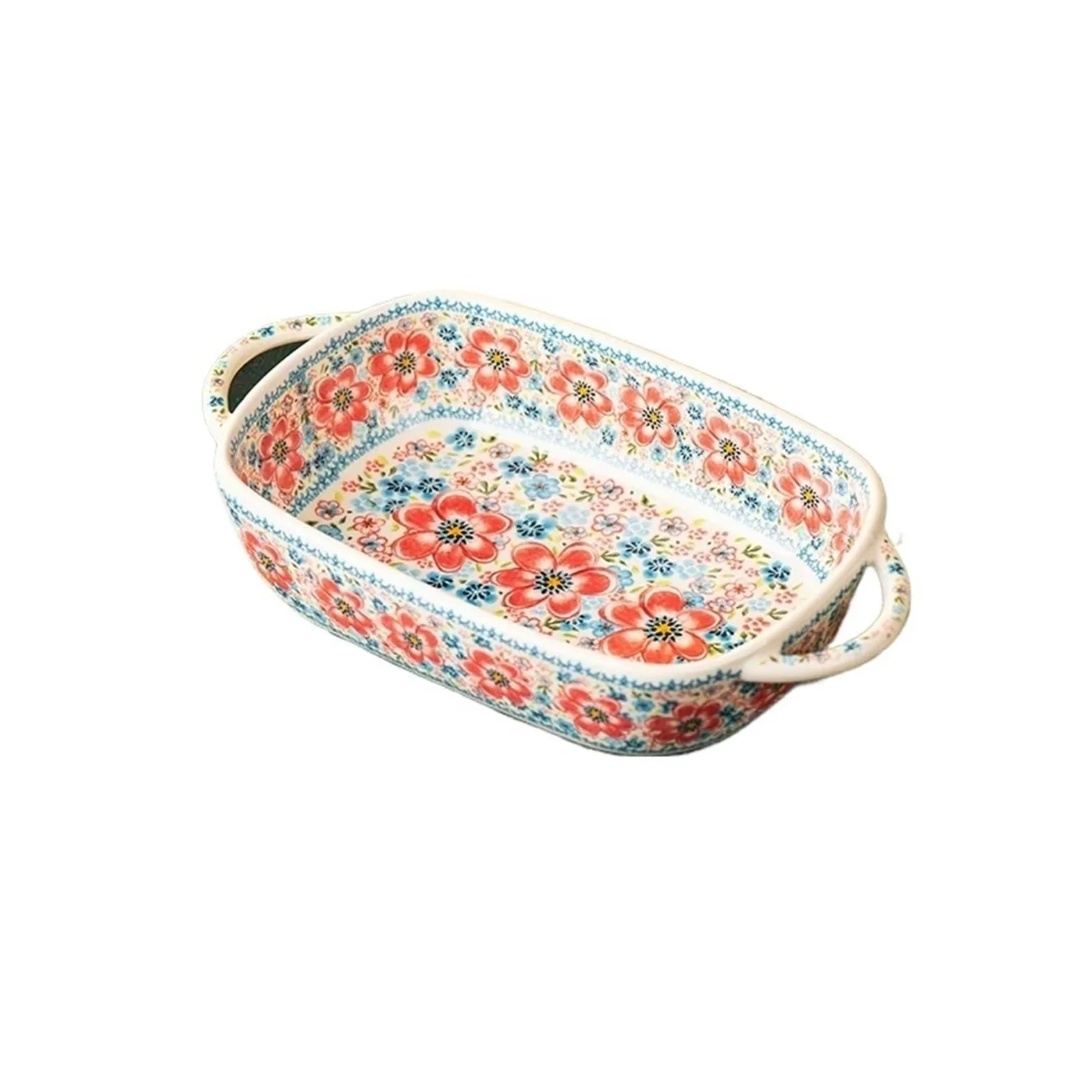 Versátil Fuente for hornear rectangular de cerámica con diseño floral(Medio)