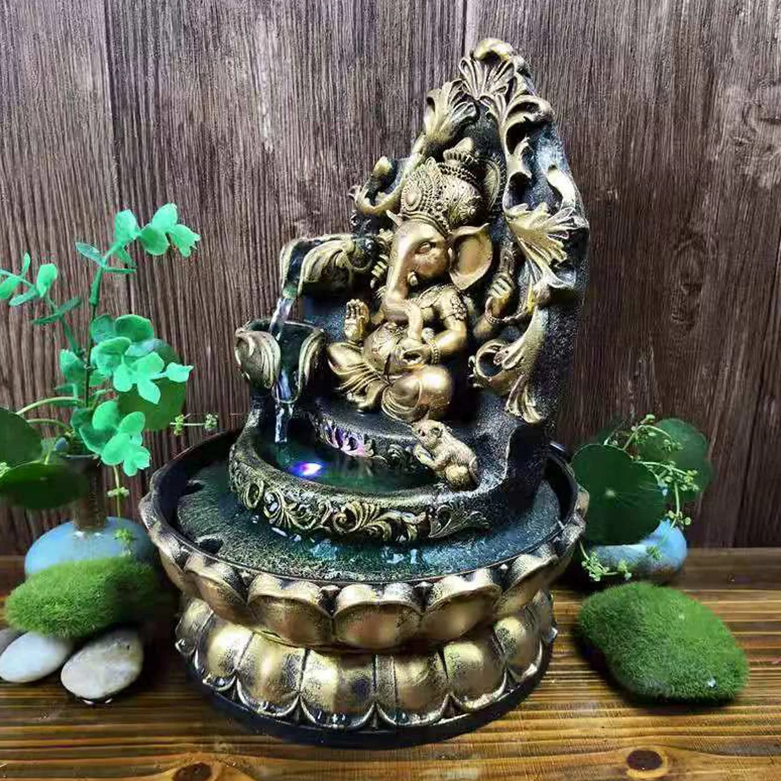 Ganesha - Fuente de agua para interiores, estatua de Buda de elefante, fuente zen para decoración del hogar, oficina, dormitorio, escritorio (estilo 1)