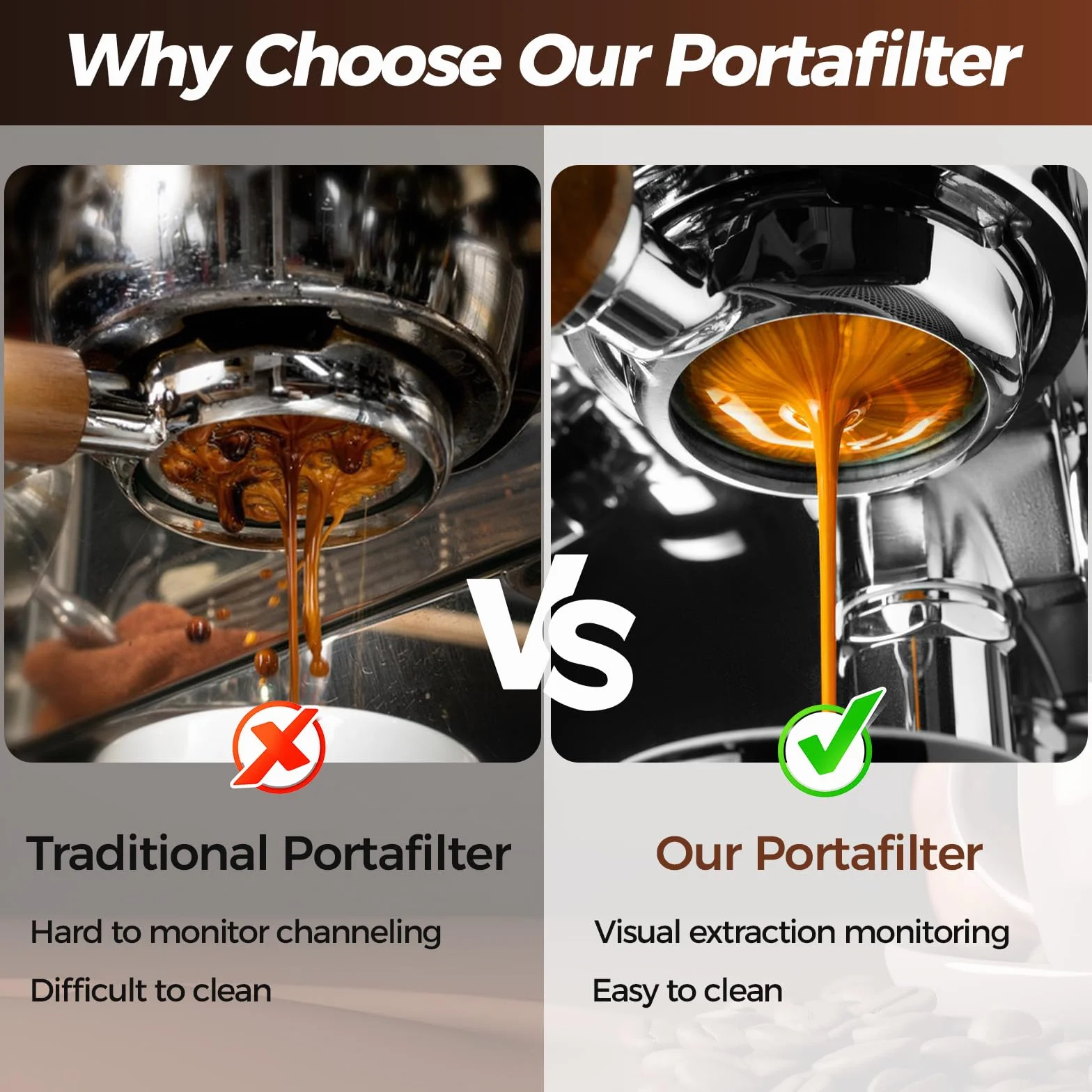 Portafiltro sin Fondo de 51 mm con 3 Orejas, Compatible con DeLonghi Dedica EC680/EC685/EC885, Portafiltros Cafe 51mm con Mango de Madera de Nogal y 2 Cestas de Filtro de Acero Inoxidable