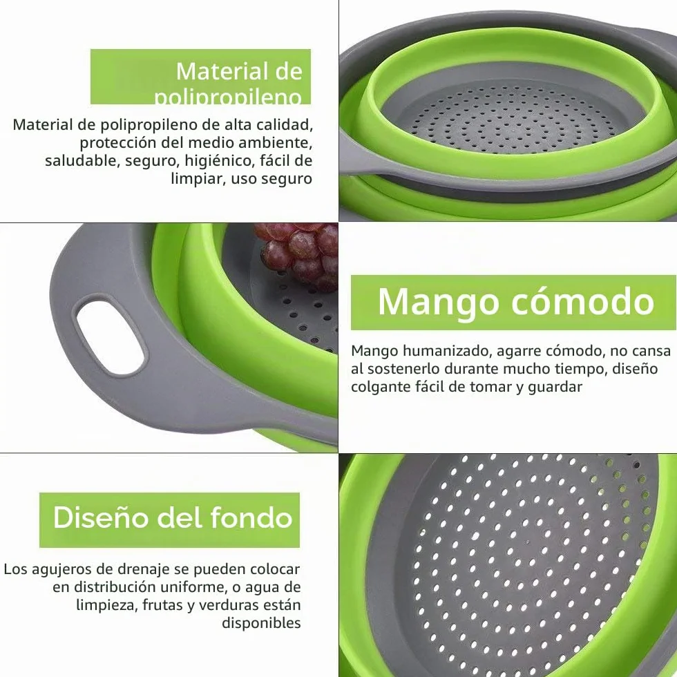 Coladores Cocina, Cocina Plegable Colador de Silicona, Respetuosos del Medio Ambiente no Tóxico Fácil de Limpiar, 1 Tamaños, Incluyendo 9,5 Pulgadas