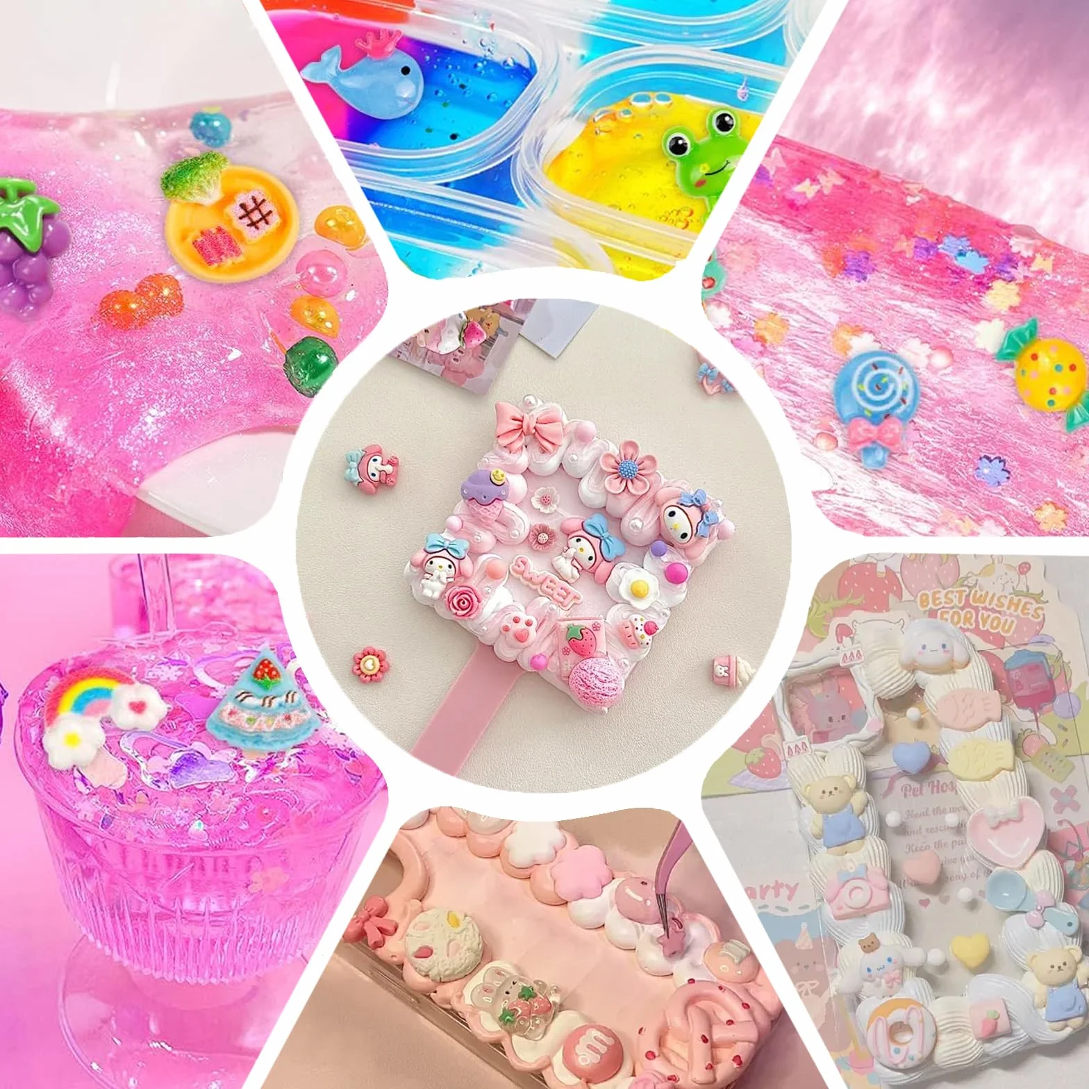 100 Piezas Surtido de Charms de Slime, Cute Cartoon Bulk Flatback Charms, Adornos de Gelatina y Resina Plana, Cute Cartoon Bulk Flatback Resina Adornos, para Hacer Manualidades