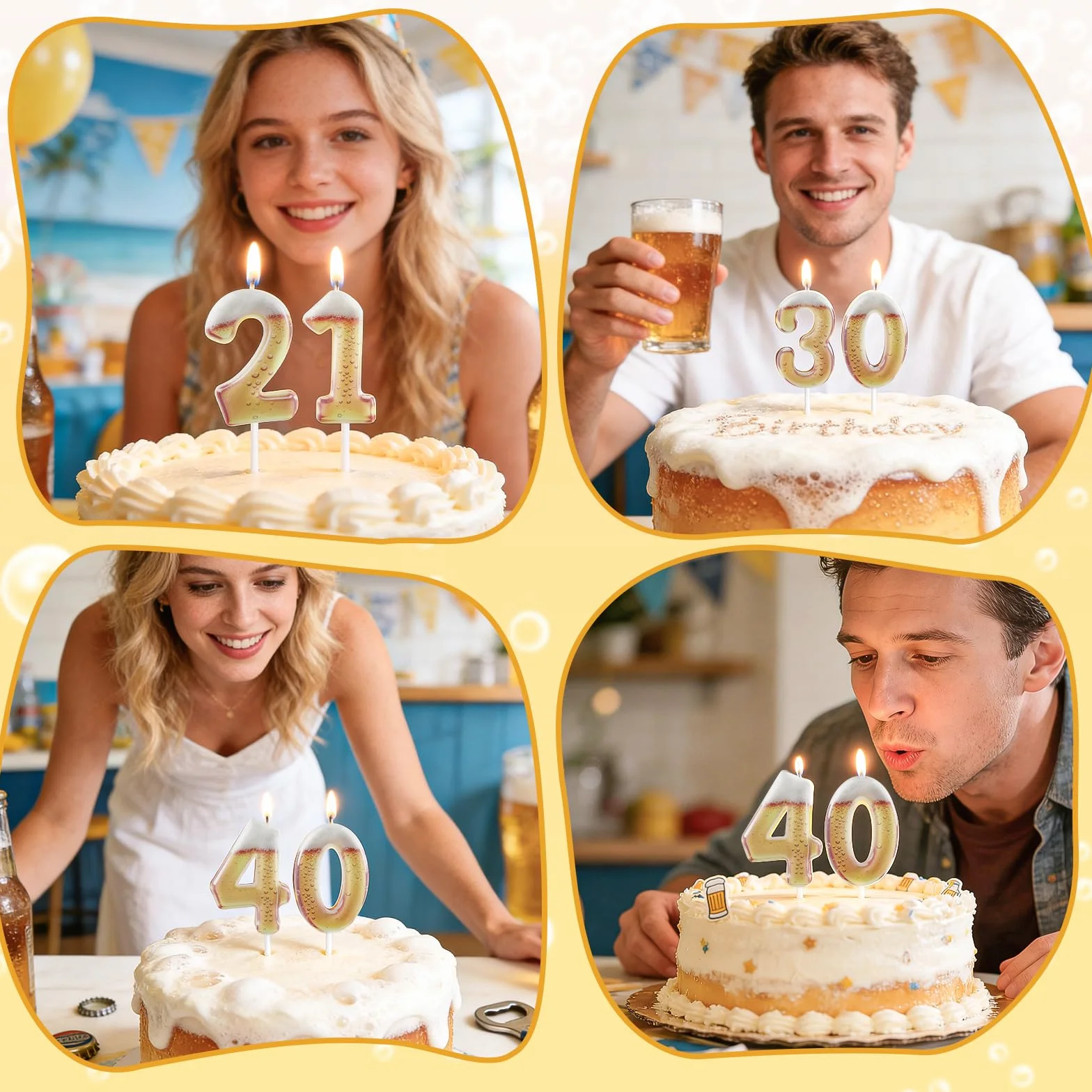Bastoncini tema cerveza para el cumpleaños de 50 años, bastoncini en forma del número 50, bastoncini dorados, torta de cumpleaños, decoraciones para torta de la fiesta