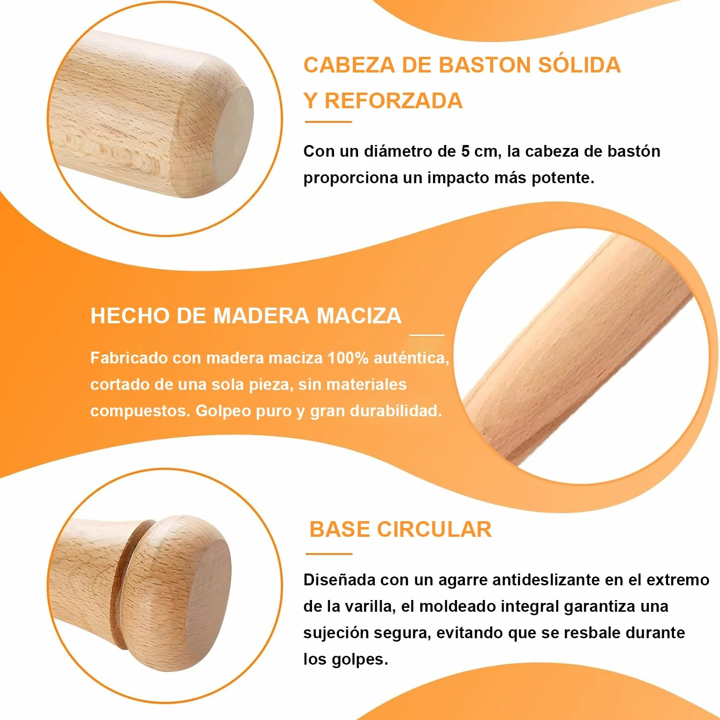 Bate de Béisbol de Madera Maciza 75cm, Resistente, Seguro, para Entrenamiento y Juego al Aire Libre