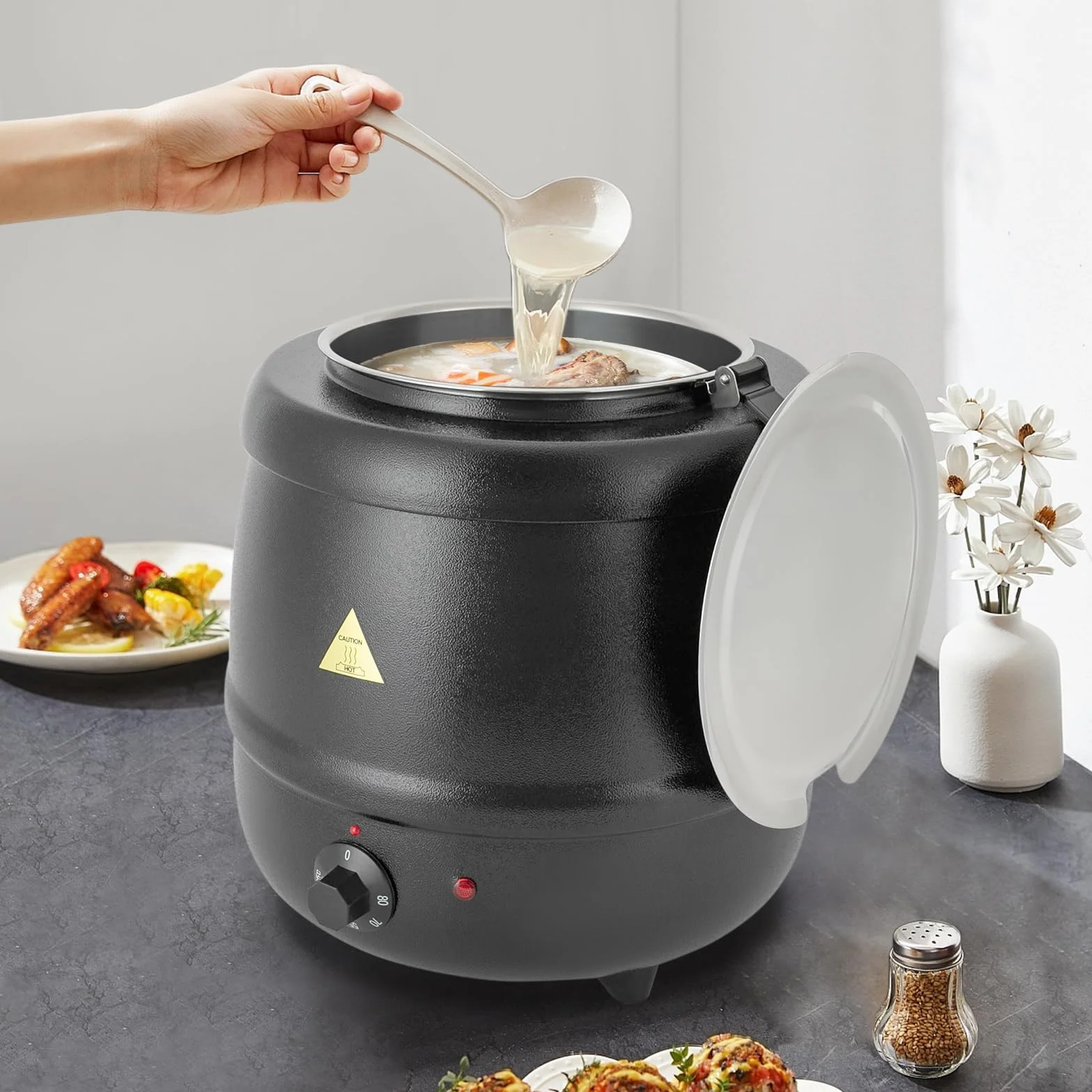 Olla Eléctrica de 10 L, Caldera de Sopa, 400 W, Calentadores de Sopa Eléctricos para Reuniones en Casa, Fiestas, Restaurantes y Cafeterías