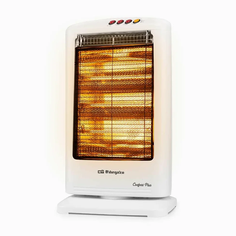 Orbegozo BP 0303 B, Estufa halógena, 3 niveles de potencia, 1200 W, emisión instantánea de calor, antivuelco, asa facil transpoerte, sistema oscilación automática, color blanco