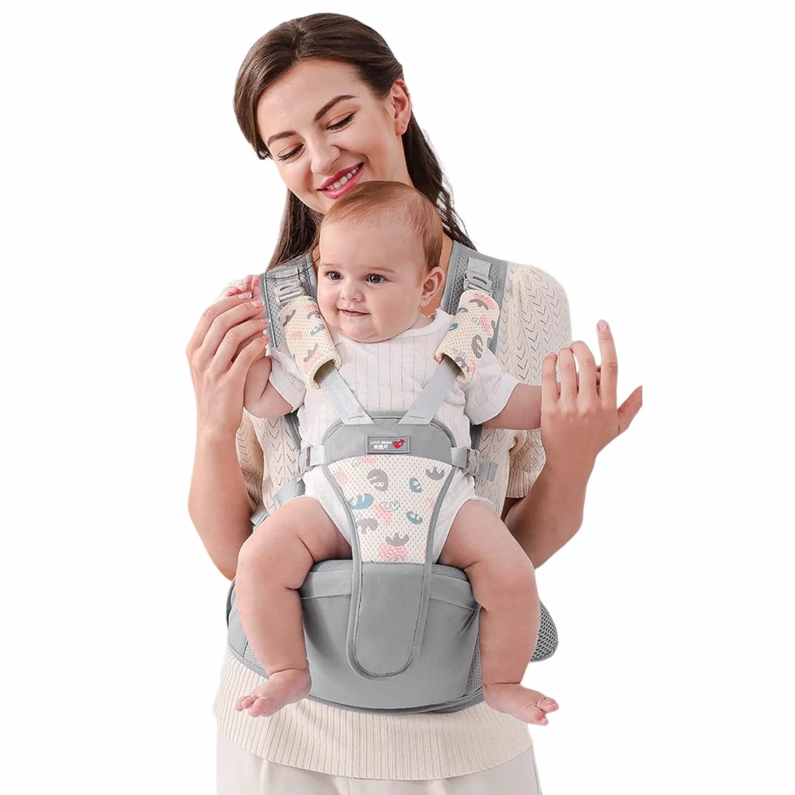 SONARIN Portabebés Asiento de Cadera Ergonómico Multifuncional Mochila Portabebés Transpirable para Recién Nacidos 0-36 Meses Gris
