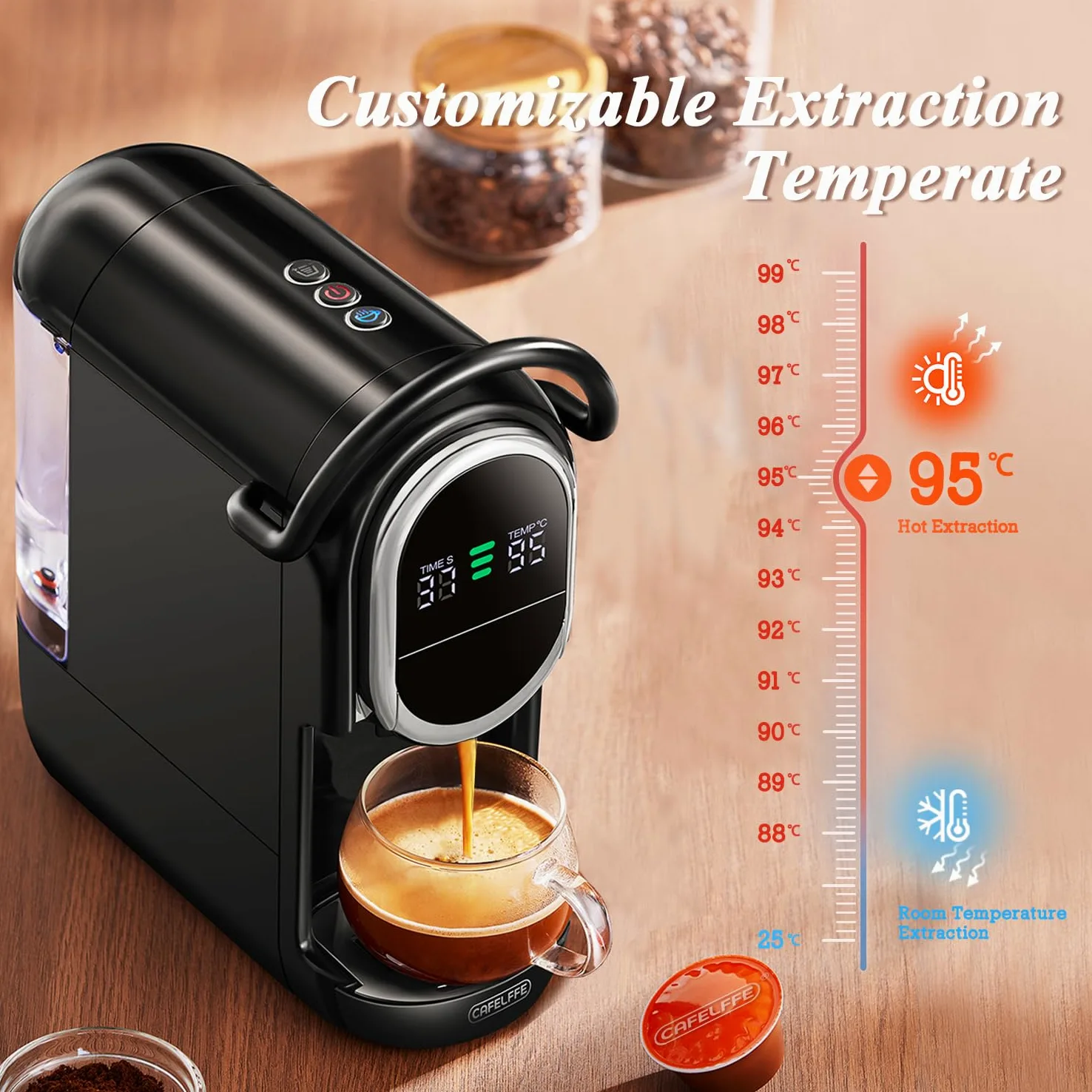 CAFELFFE Máquina de Café Espresso en Cápsulas MK-609S 6 en 1,Infusión Caliente/Fría,Compatible con Nes Original/DG/ESE/K Cup/Té/Café Molido