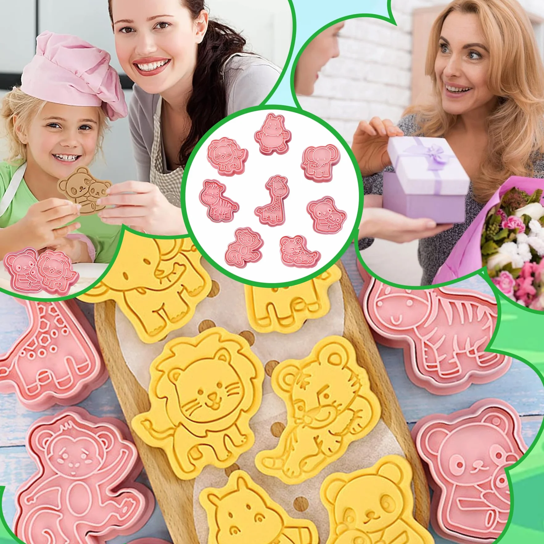 YeahBoom 8 Piezas Moldes Galletas,Cortadores de galletas de 3D,Juego de moldes para galletas,Moldes Galletas Plástico para cookie fondant decoración de pasteles