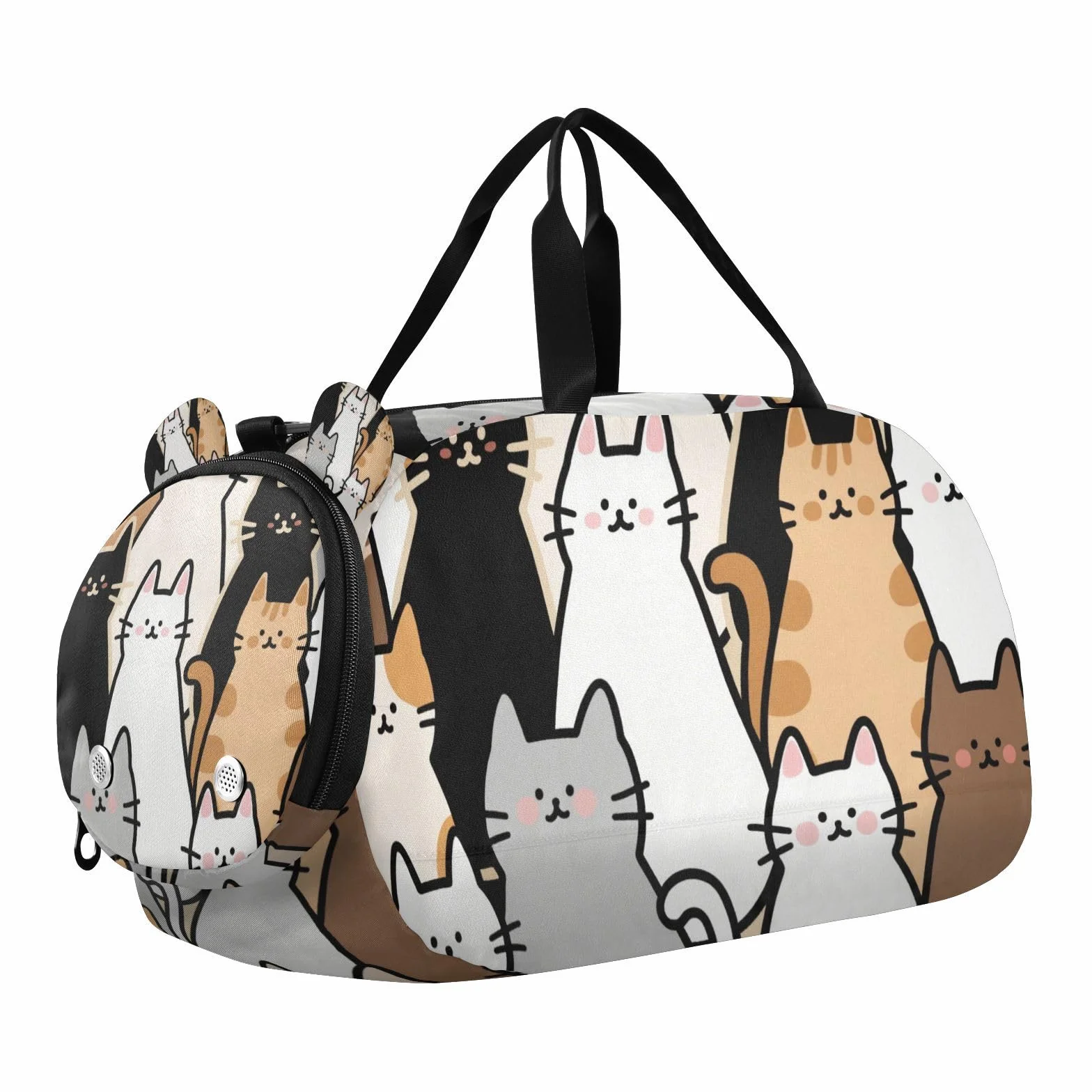 Bolsa de gimnasio pequeña diseño gato dibujos animados compartimento zapatos gran capacidad viaje playa natación