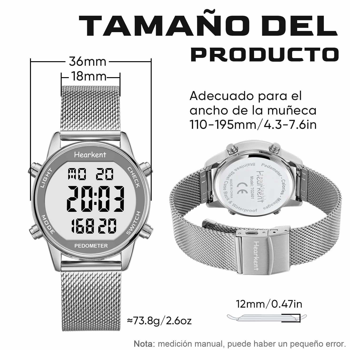 Reloj con podómetro para Caminar, rastreador de Pasos para Mujer con Contador de calorías, Reloj Deportivo Digital Resistente al Agua hasta 30 m, sin Necesidad de Cargar ni de Usar una aplicación