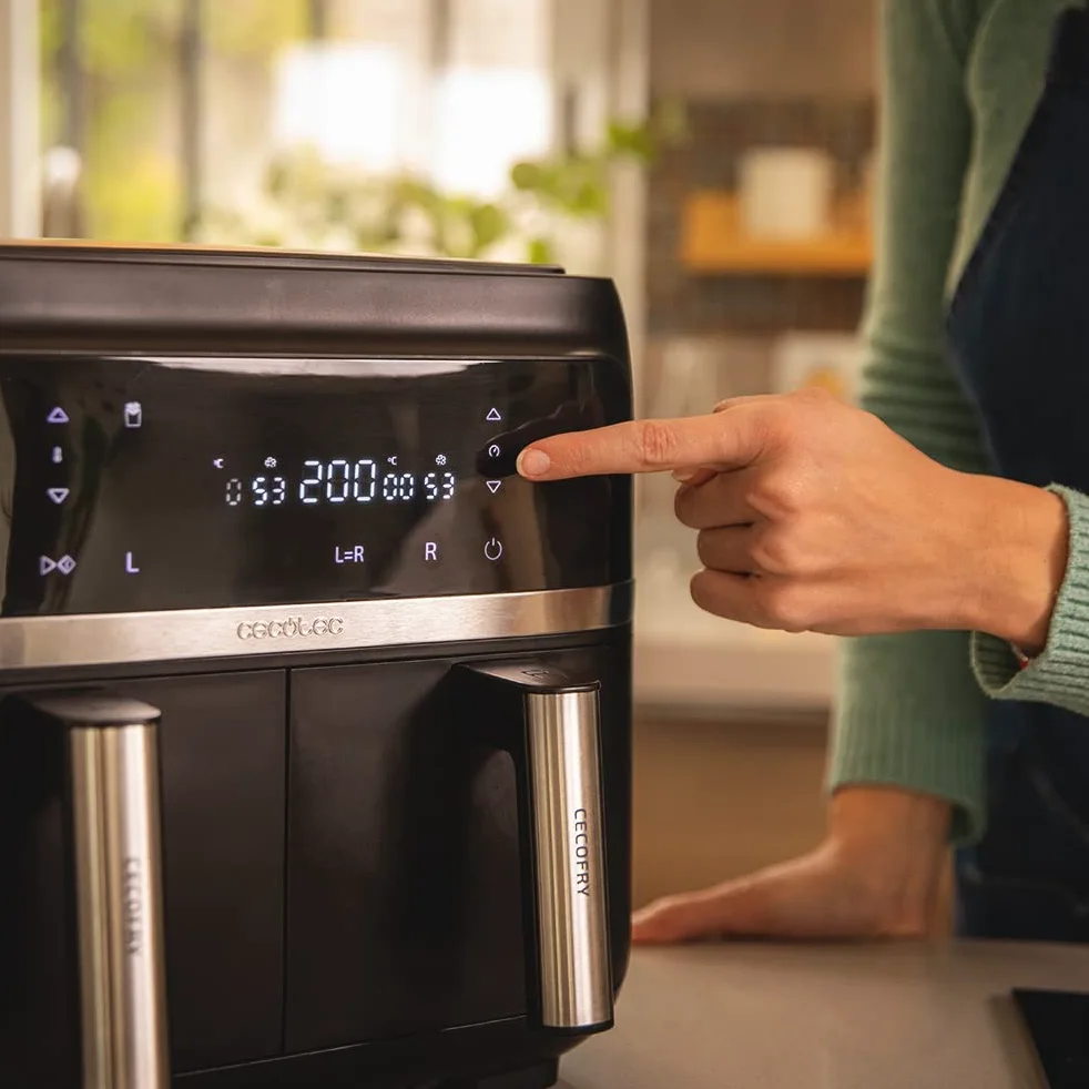 Cecotec Freidora sin Aceite 9 L de Aire Caliente Cecofry Advance Double. 2850 W, Dietética, Compacta y Digital, 2 Cestillos con Temperatura dual y Tecnología PerfectCook, Temporizador