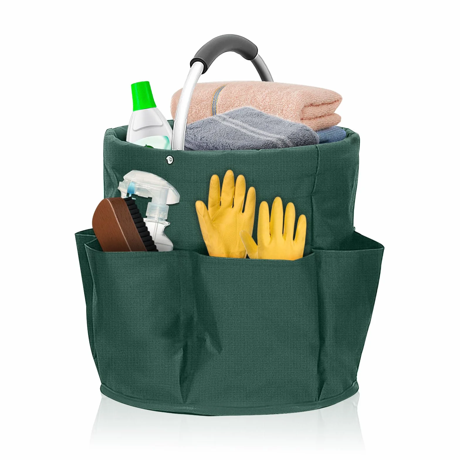 Organizador de productos de limpieza, bolsa de limpieza plegable con asa y 6 bolsillos para el hogar, jardín y baño, portátil y ahorra espacio, verde