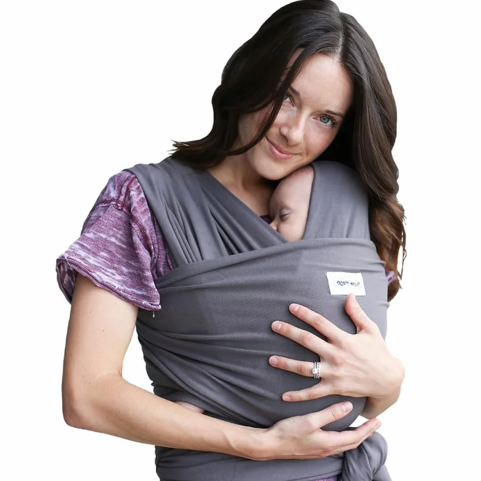 SleepyWrap Fular portabebé para recién nacidos - Porta bebés manos libres, Fular porteo elastizado y ergonómico, Marsupio bebé liviano para niños de entre 3 y 15 kilos (gris)