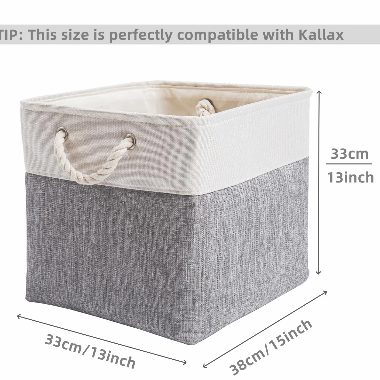 Mangata Cajas Almacenaje 33x38x33 cm Lona Engrosada Plegable con Asas de Cuerda 4 Pack Gris/Blanco