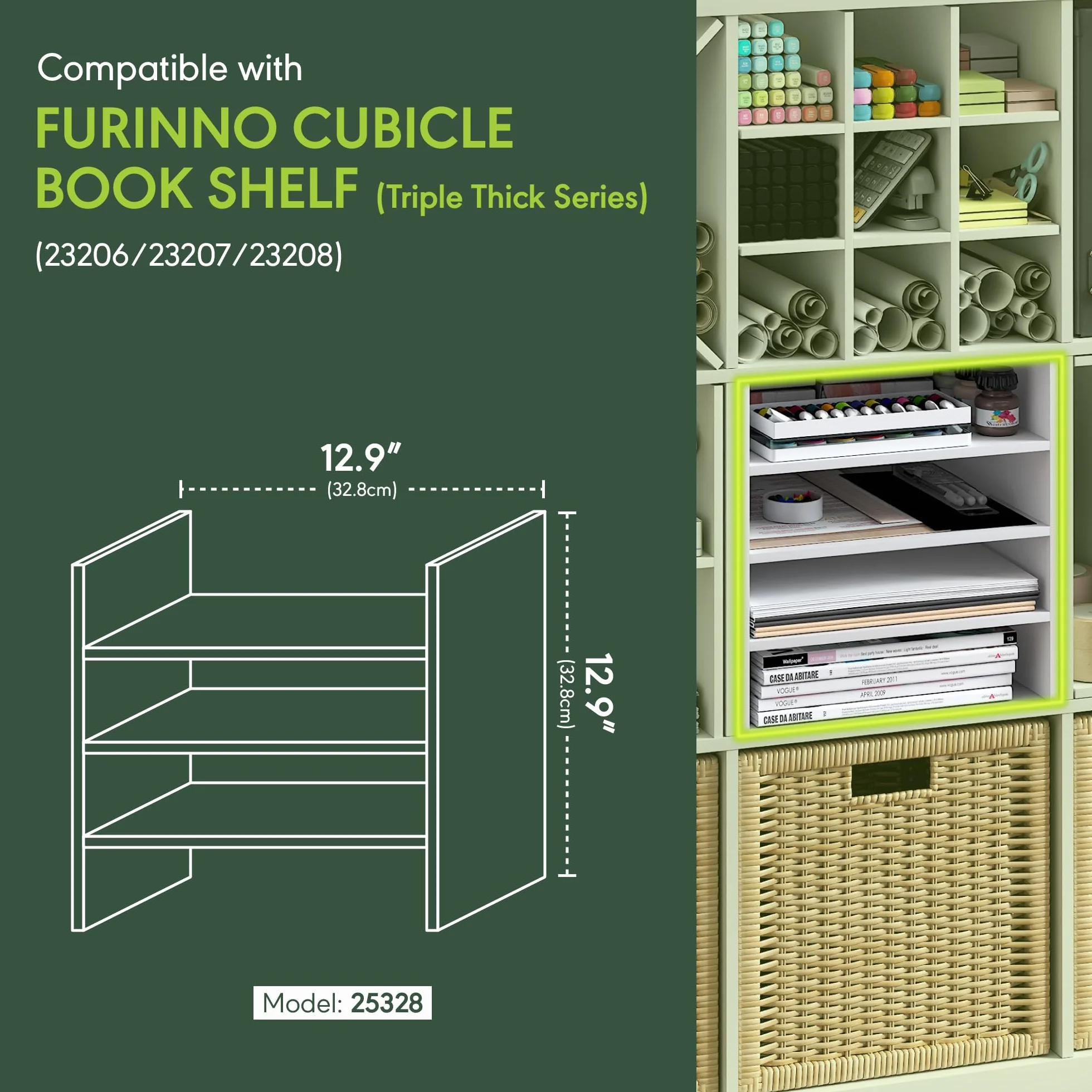 Furinno Cubicle Inserto para Cubo, Organizador de Cubos de 3 estantes, Accesorio de repisa de 3 Niveles, Compatible con Furinno Triple Thick Cubes y IKEA Kallax, Blanco