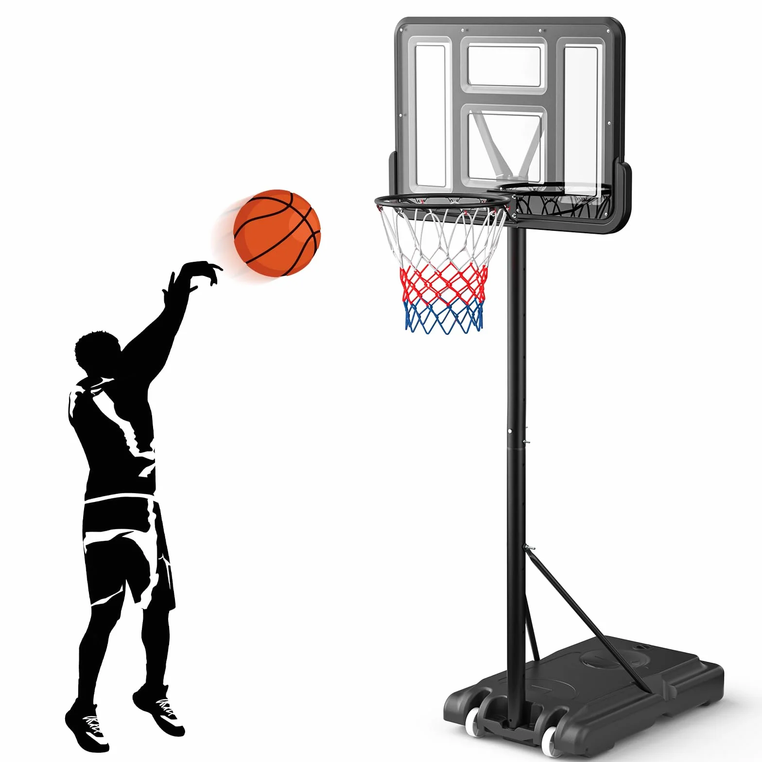 Canasta de Baloncesto para Exteriores Soporte Ajustable 128-305 cm para Niños Adolescentes Adultos Patio Trasero Interior