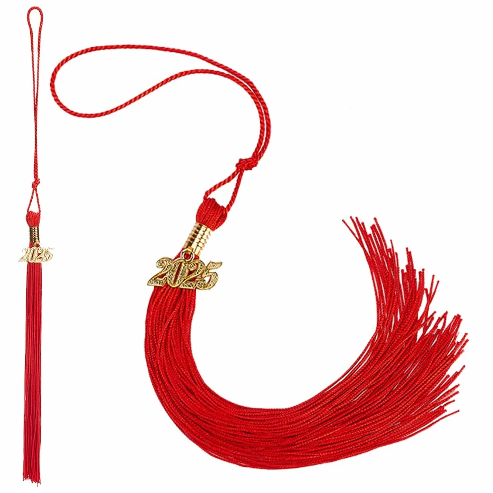 CRASPIRE 2 Borla Roja de Graduación 2025 borlas para Birretes de Soltero con Dije de Año Dorado Decoración con Borlas para Graduaciones Sombrero Ceremonia Académica Fiesta de Graduación Decoración