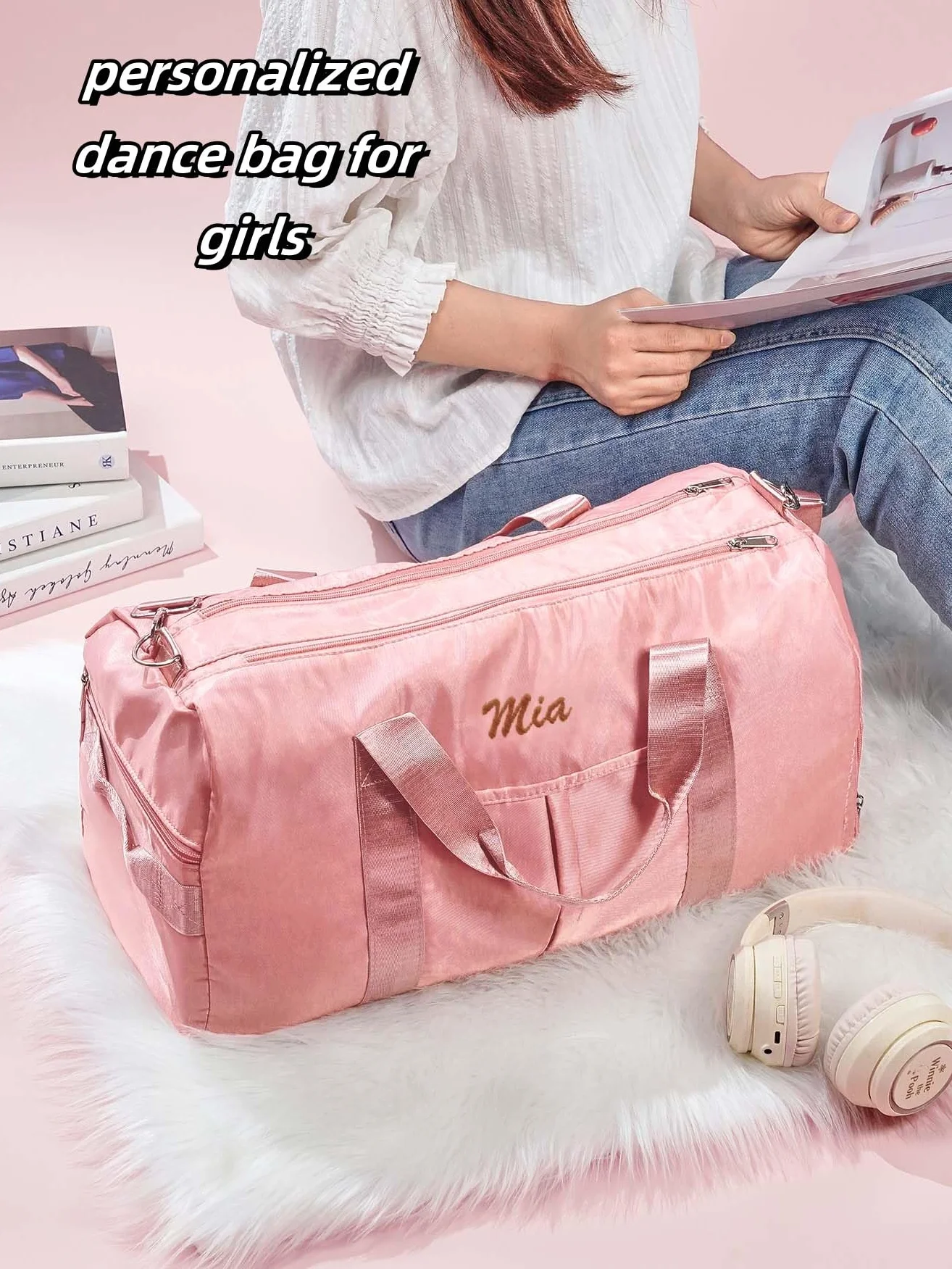 Bolsa de Deporte Personalizada con Nombre, Bolsa de Viaje para Hombre, Mujeres y Niñas, Bolsa de Gimnasio con Bolsillos Húmedos/Secos & Inserciones para Calzado, Bolsa de Fin de Semana con Bandolera