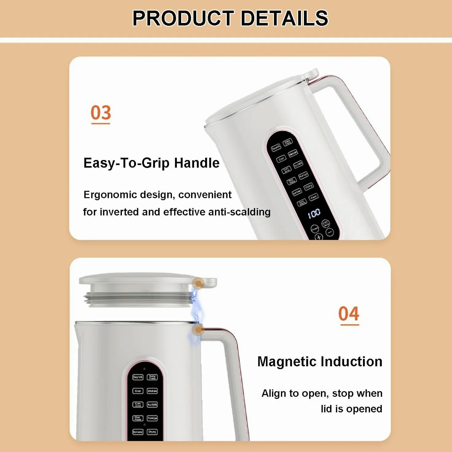 Espumador de leche, máquina de leche de soja de limpieza automática de 800 W, máquina de leche de frutos secos de 1,5 L, pantalla ultragrande, con pantalla LED, temporizador de 12 horas, lic