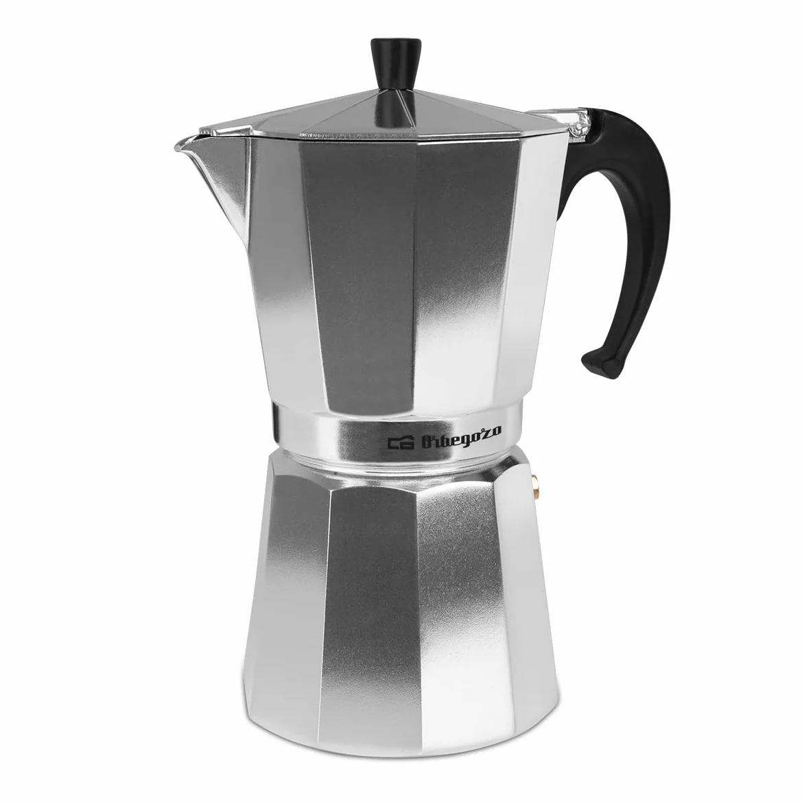 Orbegozo KF 1200, Cafetera Italiana de Aluminio, 12 Tazas, Mango Ergonómico, Apta para Cocinas de Gas, Eléctricas y de Vitrocerámica, Válvula de Seguridad