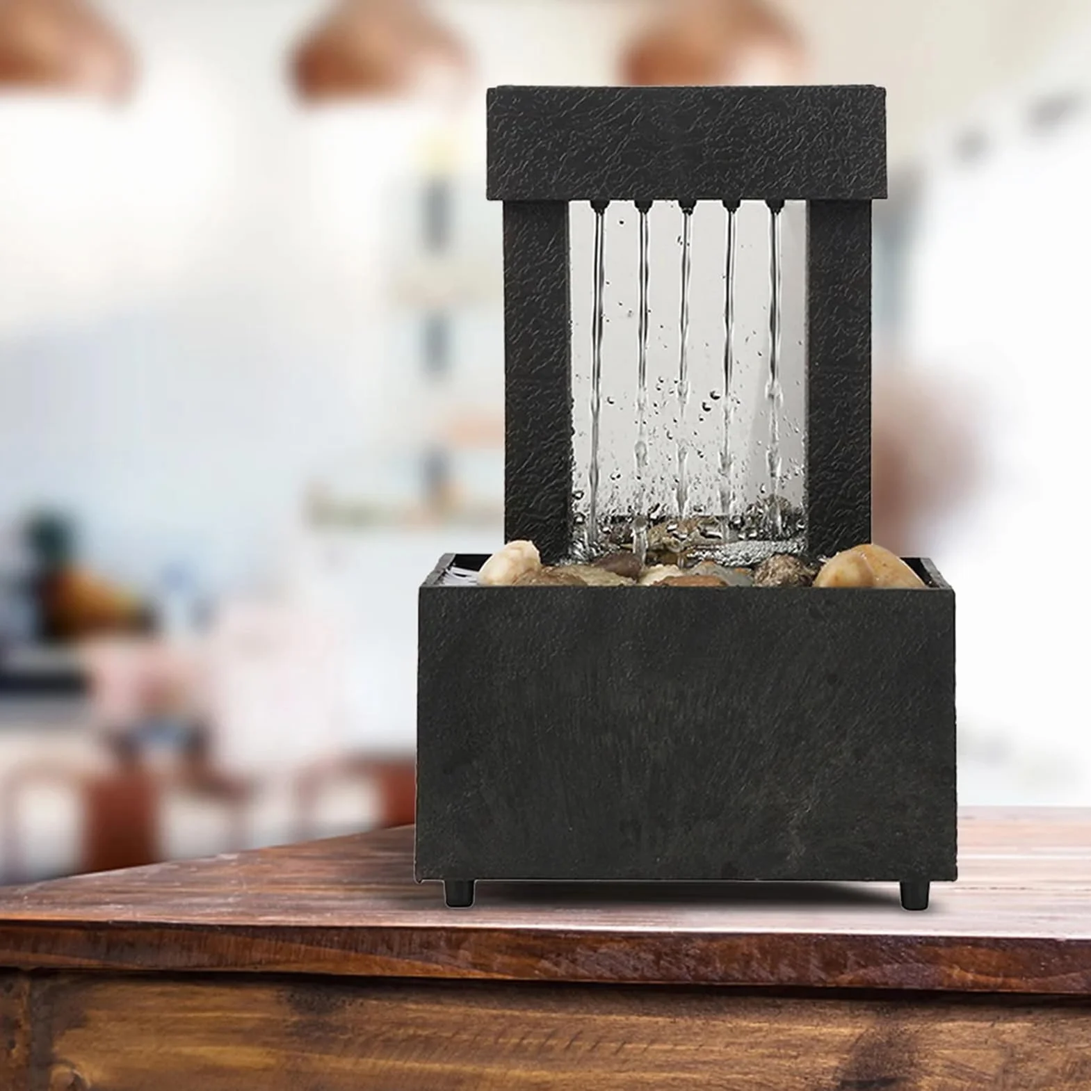 Fuente De Cascada Interior,Fuente De Agua De Mesa - Fuente de Mesa con Elemento acuático de relajación,Fuente de Escritorio de meditación Zen Feng Shui para decoración de Espacios Interiores