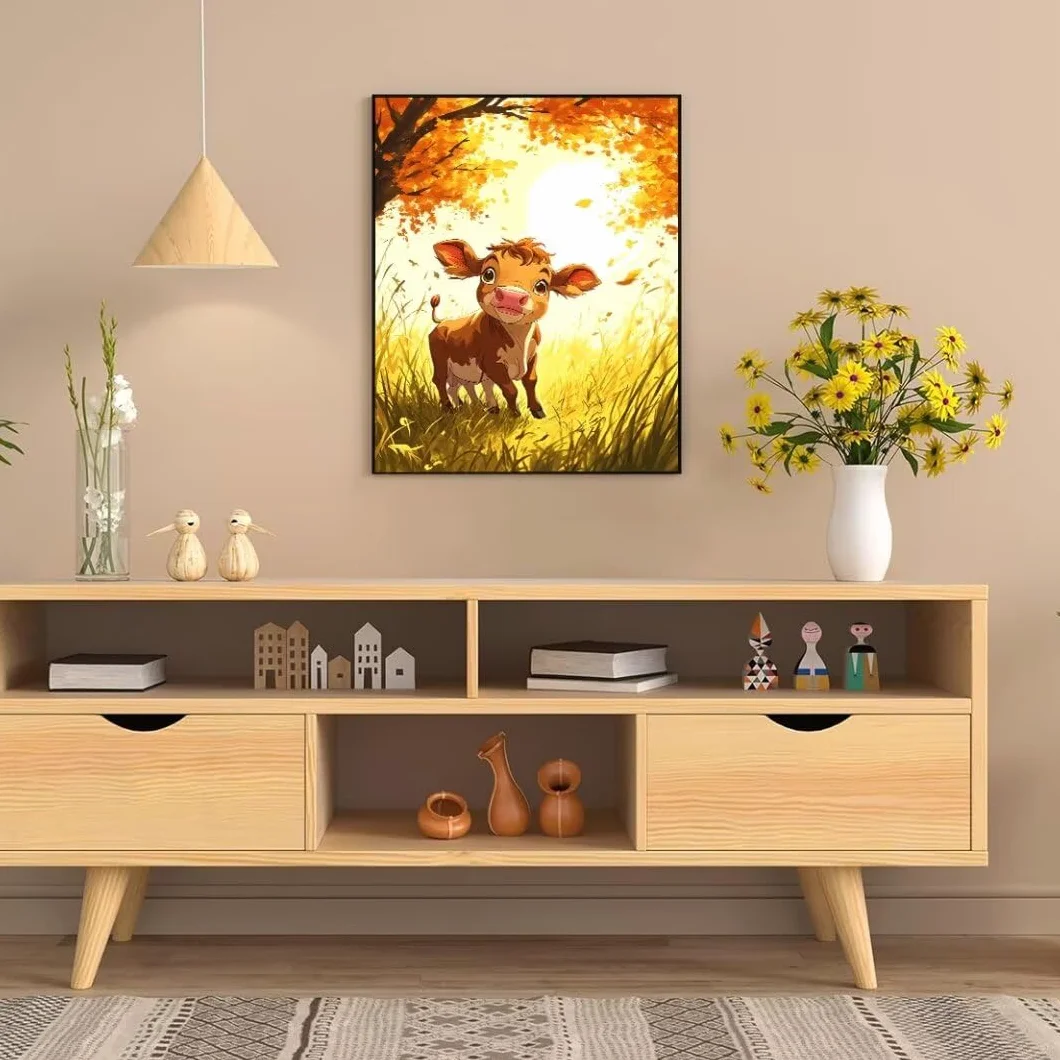Pintura por Numeros Paisaje otoñal con ganado. Pintar por Numeros Adultos Niños, DIY Paint by Number Kit con Pinceles y Pinturas Acrilicos, Cuadros por Numeros, Decoración Hogar 100x70cm w-3474