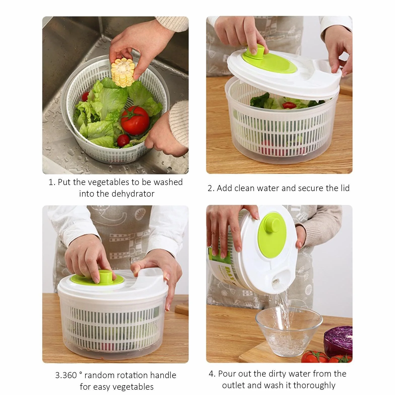 Spinner para secadora de lechuga, centrifugador manual para ensalada de verduras con drenaje, deshidratador secador de lechuga, centrifugador de frutas desmontable para hoteles, cocinas y restaurantes