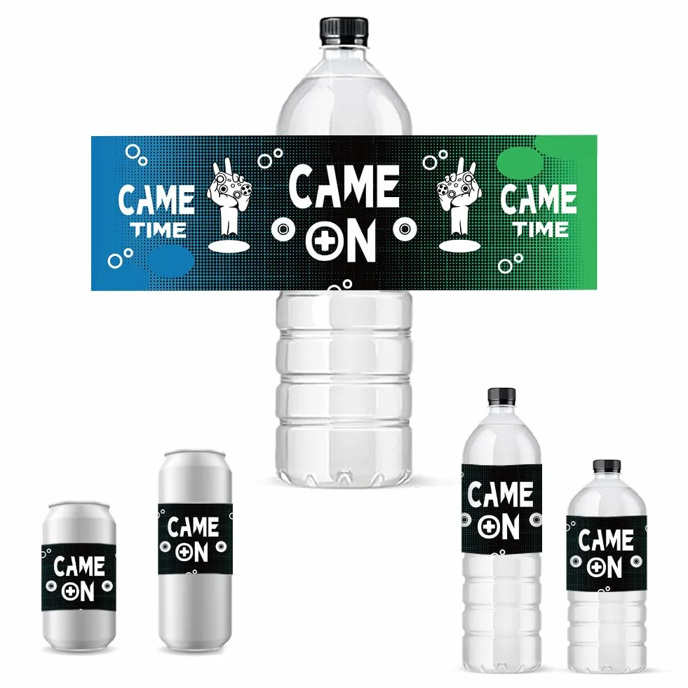 PH PandaHall 30 etiquetas para botellas de agua de videojuegos, calcomanías de recuerdo de fiesta, calcomanías decorativas para botellas, envolturas impermeables para botellas para fiestas de