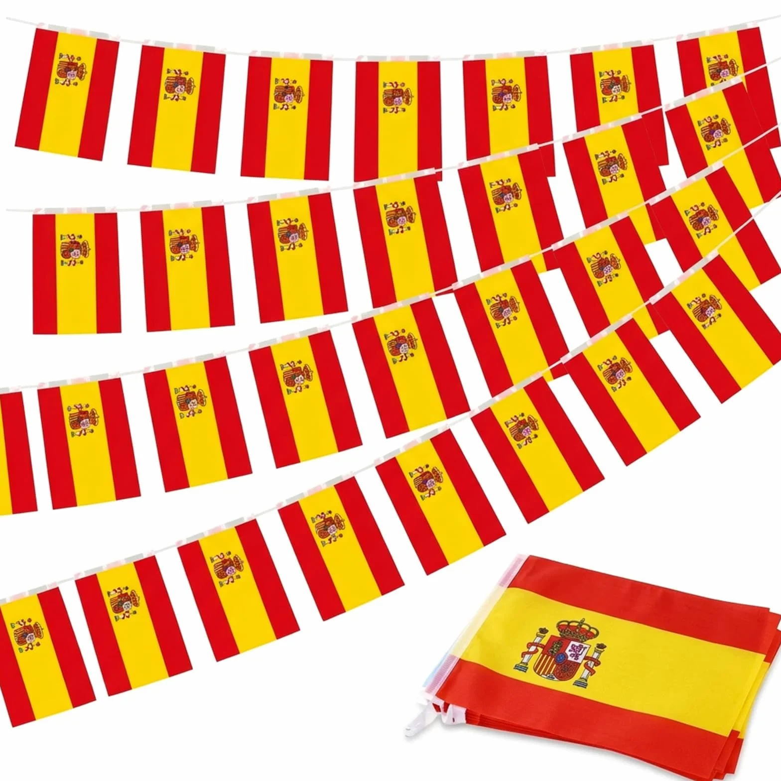 Guirnalda 10m Banderas de España 14x21cm Tela Decoración Mundial 2026 Fútbol