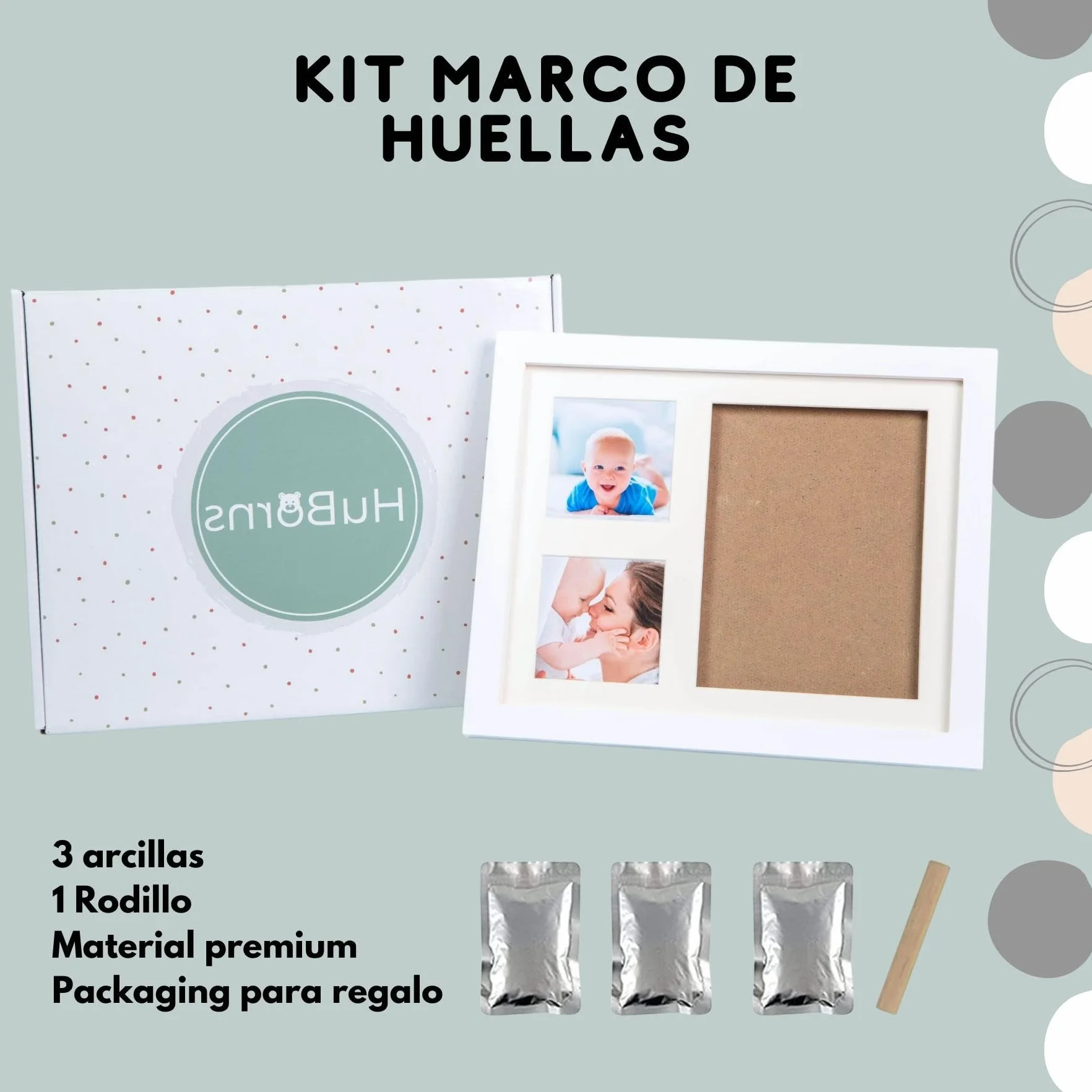 HuBorns Marco Huellas Bebé Recién Nacido con Arcilla, Kit Completo para Huella Pie y Mano, Recuerdo Original, Regalo Bebé y Decoración