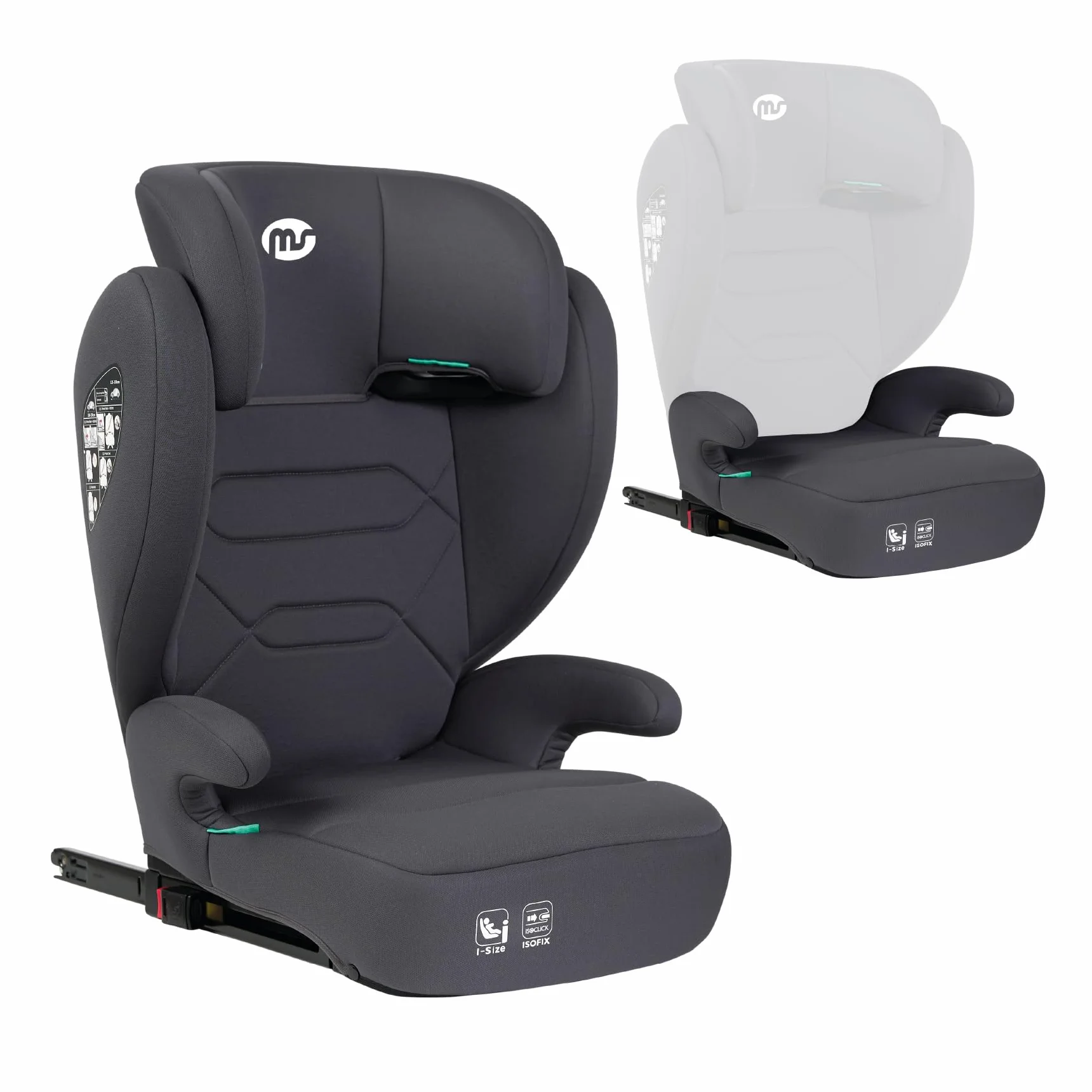 MS BabyWorld – BETA y ALPHA – Silla de coche Isofix Grupo 2/3 y alzador convertible | I-Size R129 | Universal | 15-36 kg | 100-150 cm | Cinturón de seguridad | Para bebés y niños (Alpha/Gris Oscuro)