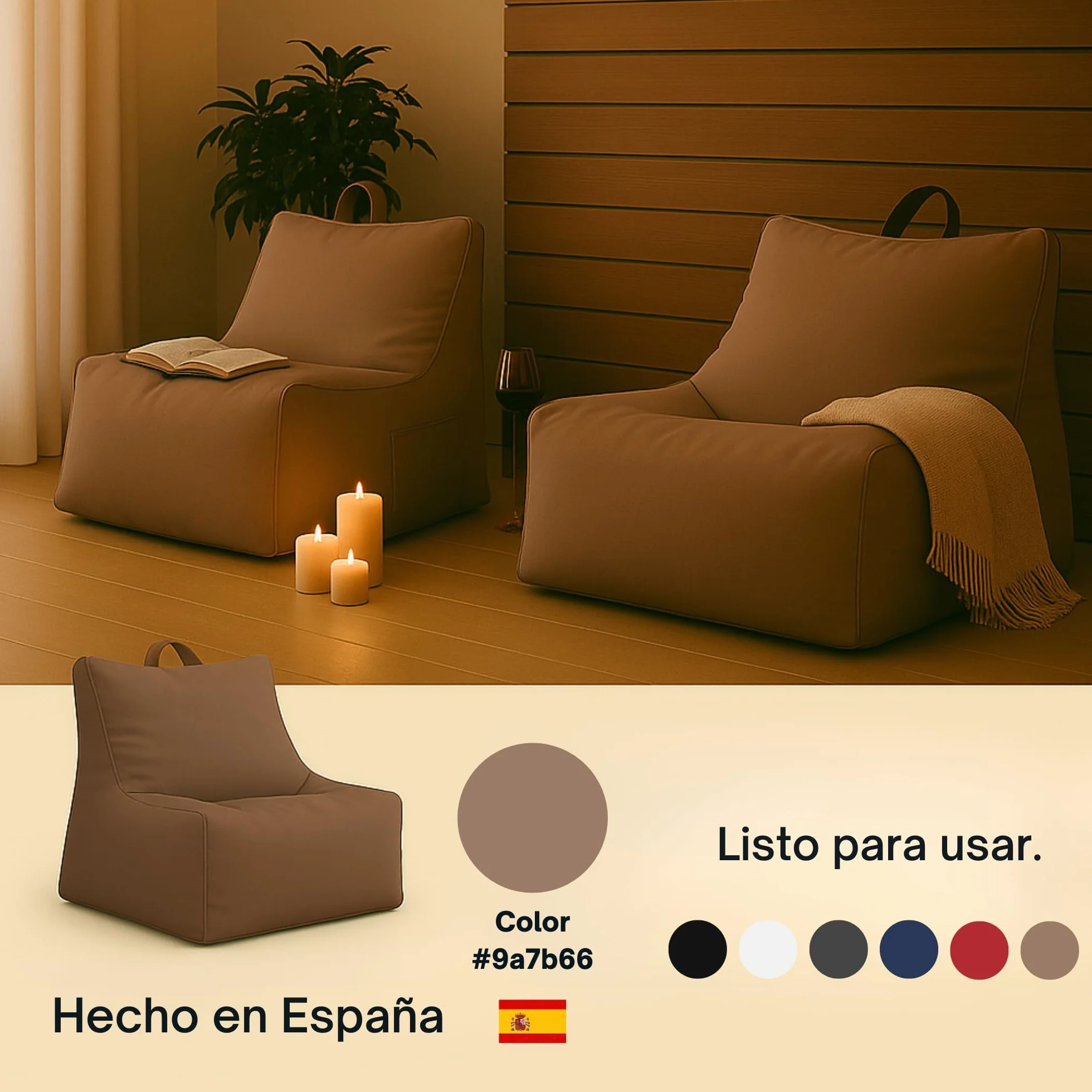 DIVERPUFFS Puff Taupe Sofá Relax Jardin Exterior Interior Asiento Comodo Relleno Incluido Portátil Respaldo Ergonómico Impermeable UV Protegido Diseño Moderno Durable Ligero Listo para Usar