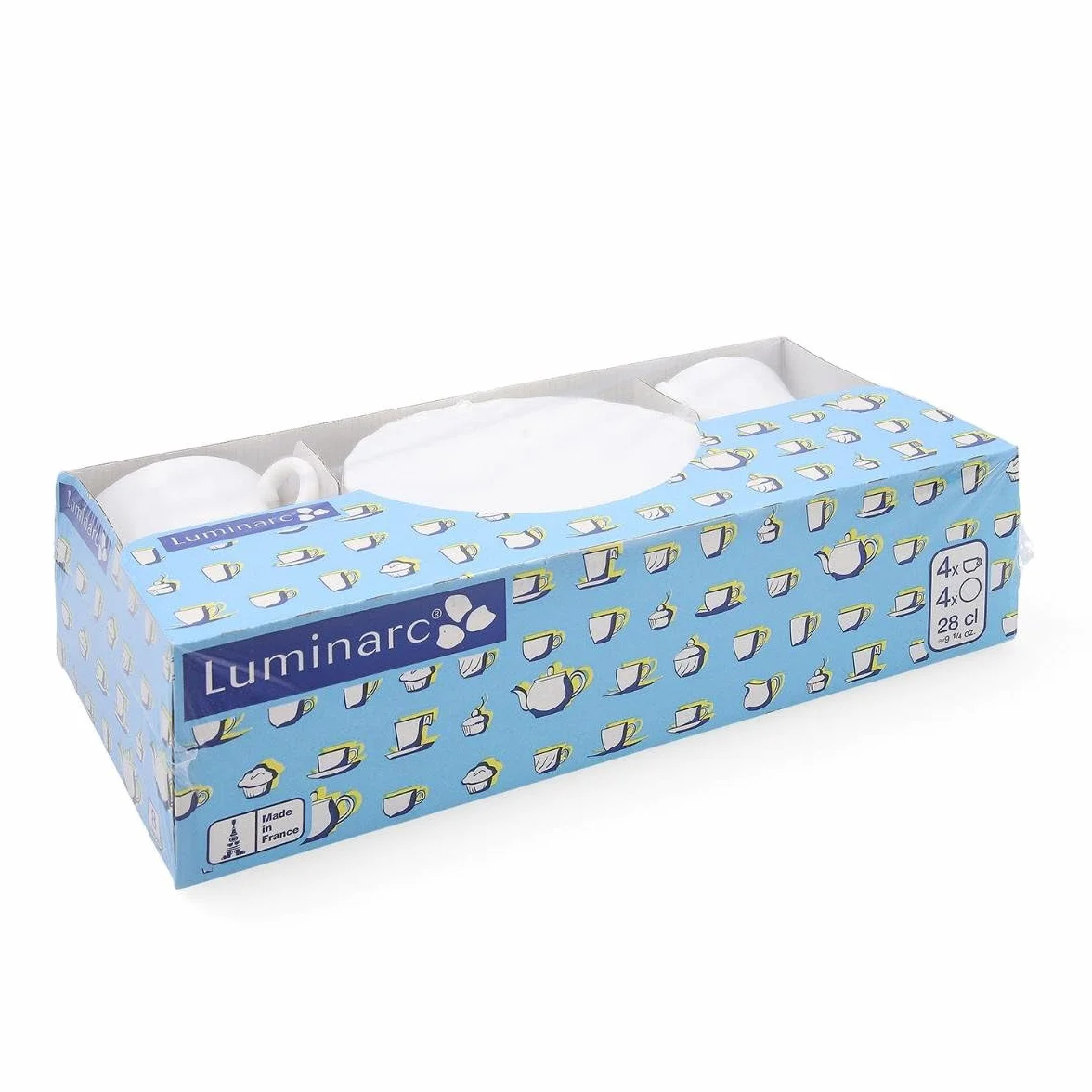 Luminarc Trianon Set Opal Con Plato 28cl Blanco, 4 Unidad (Paquete de 1)