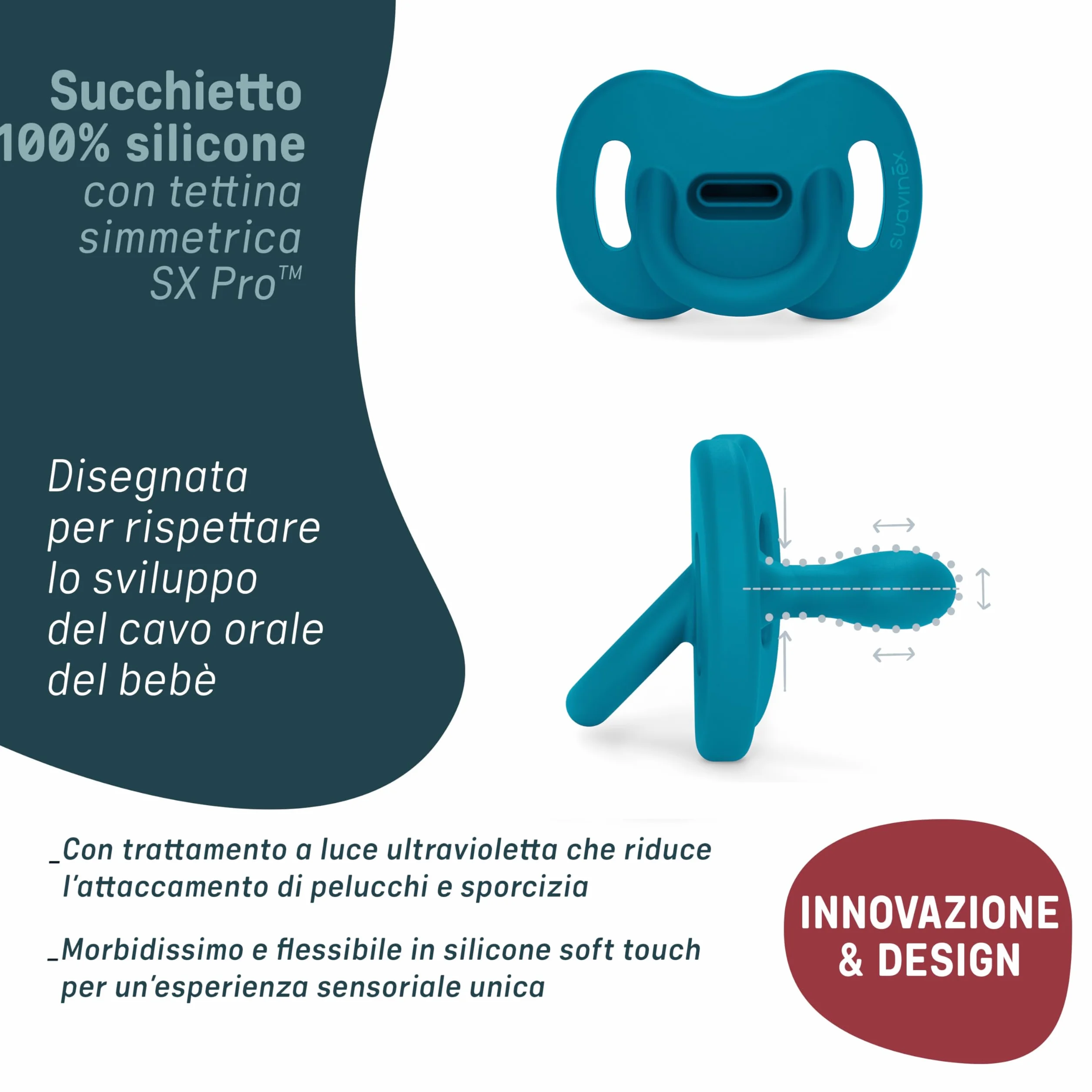 Suavinex, Chupete Todo Silicona, para Bebés 6/18 Meses, con Tetina Fisiológica Sx Pro, Súper Blandito y Flexible, Ideal para Dormir, Respeta el Desarrollo Bucodental, Colour Essence, Deep Ocean