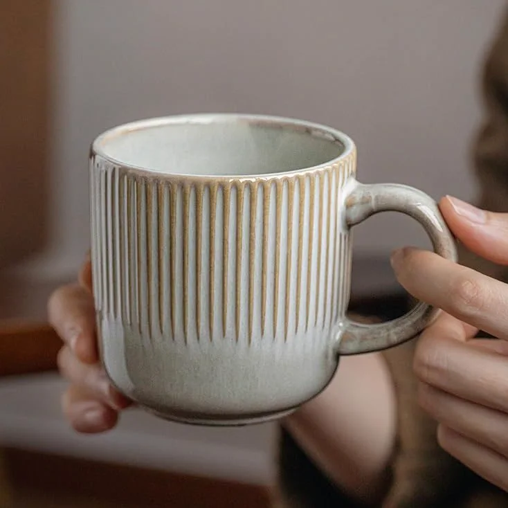 ENGENDER Tazas Cafe Taza de cerámica for café y Leche Estilo Retro 360 ​​ml con Relieve Vertical, Ligeros Defectos Mug Cups(360ml*2)