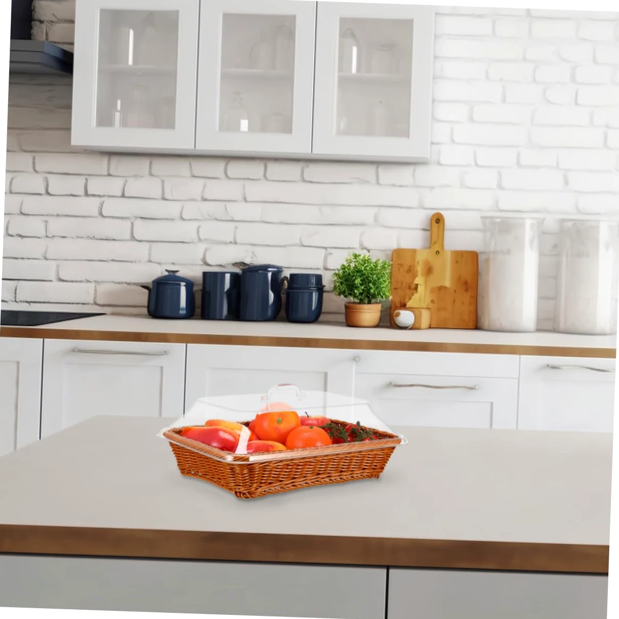 Cesta de Almacenamiento de Ratán Tejida Mano con Tapa Cesta Multifuncional para Pan y Frutas Organizador para Cocina Comedor y Picnic Color Marrón