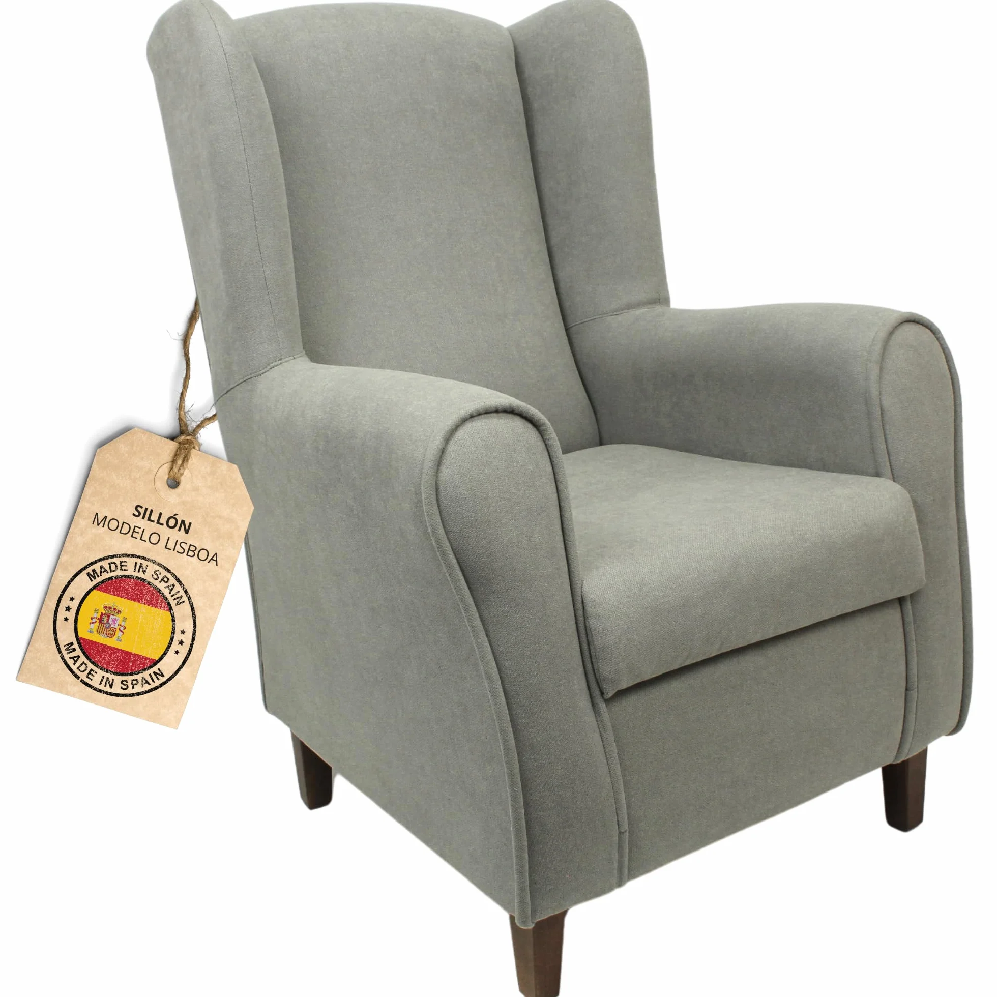 HOME DESIGN & CONFORT® Sillón Orejero con Tela Antimanchas para Dormitorio, Salón, etc | Butaca Orejero Fabricado en España (Gris)